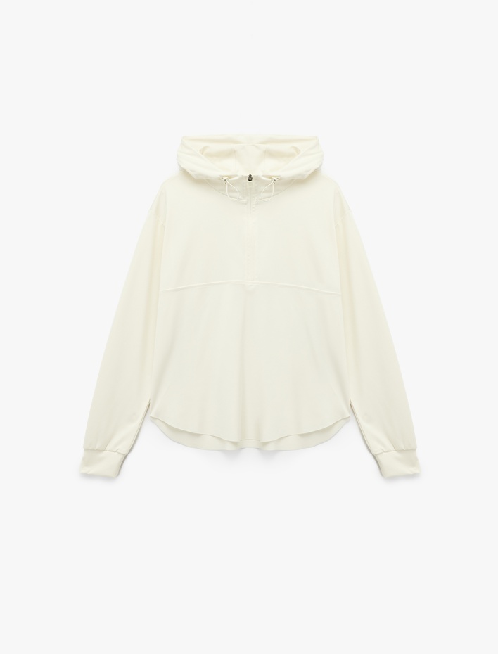  Yarım Fermuarlı Kapüşonlu Oversize Spor Sweatshirt