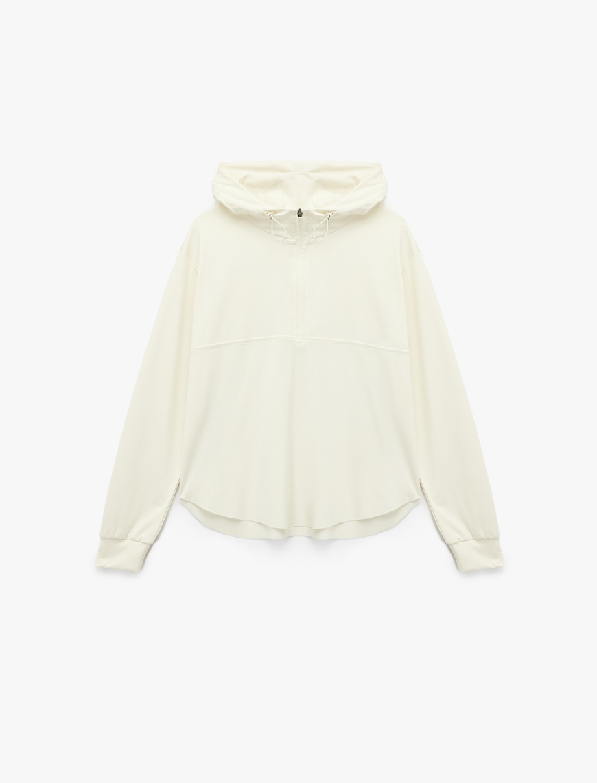   Yarım Fermuarlı Kapüşonlu Oversize Spor Sweatshirt