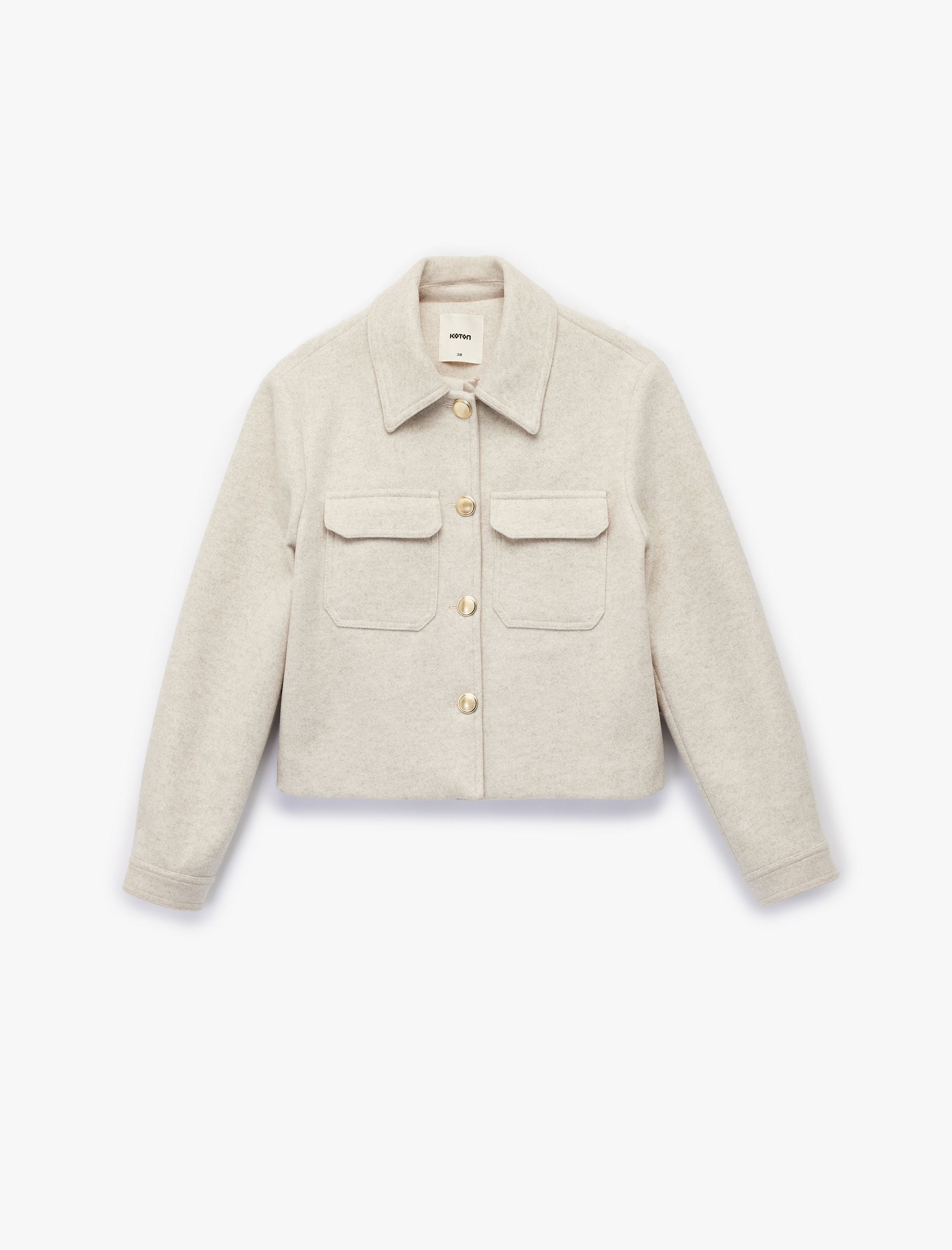   Aplike Cepli Uzun Kollu Kaşe Ceket