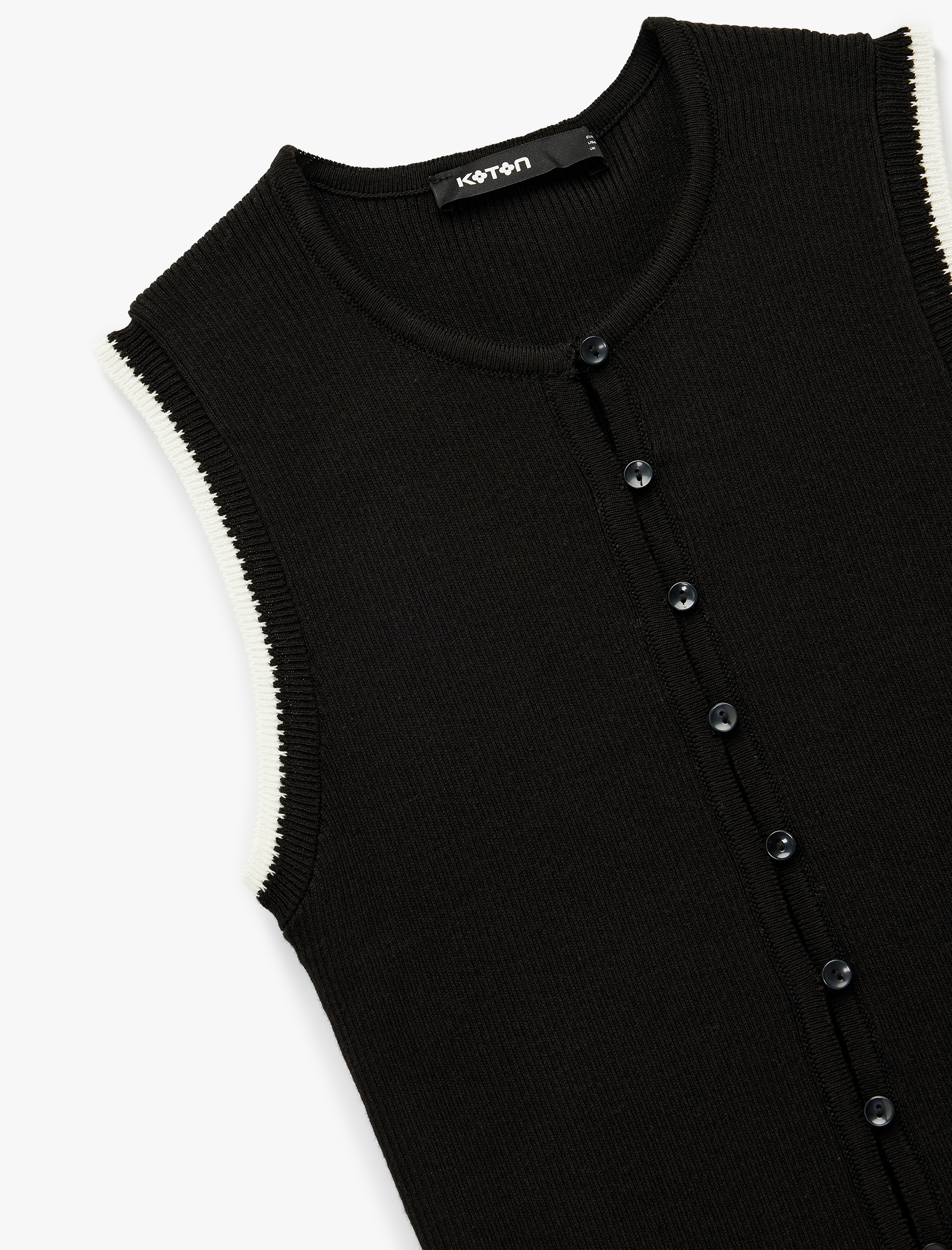   Renk Kontrast Detaylı Düğmeli Bisiklet Yaka Triko Yelek