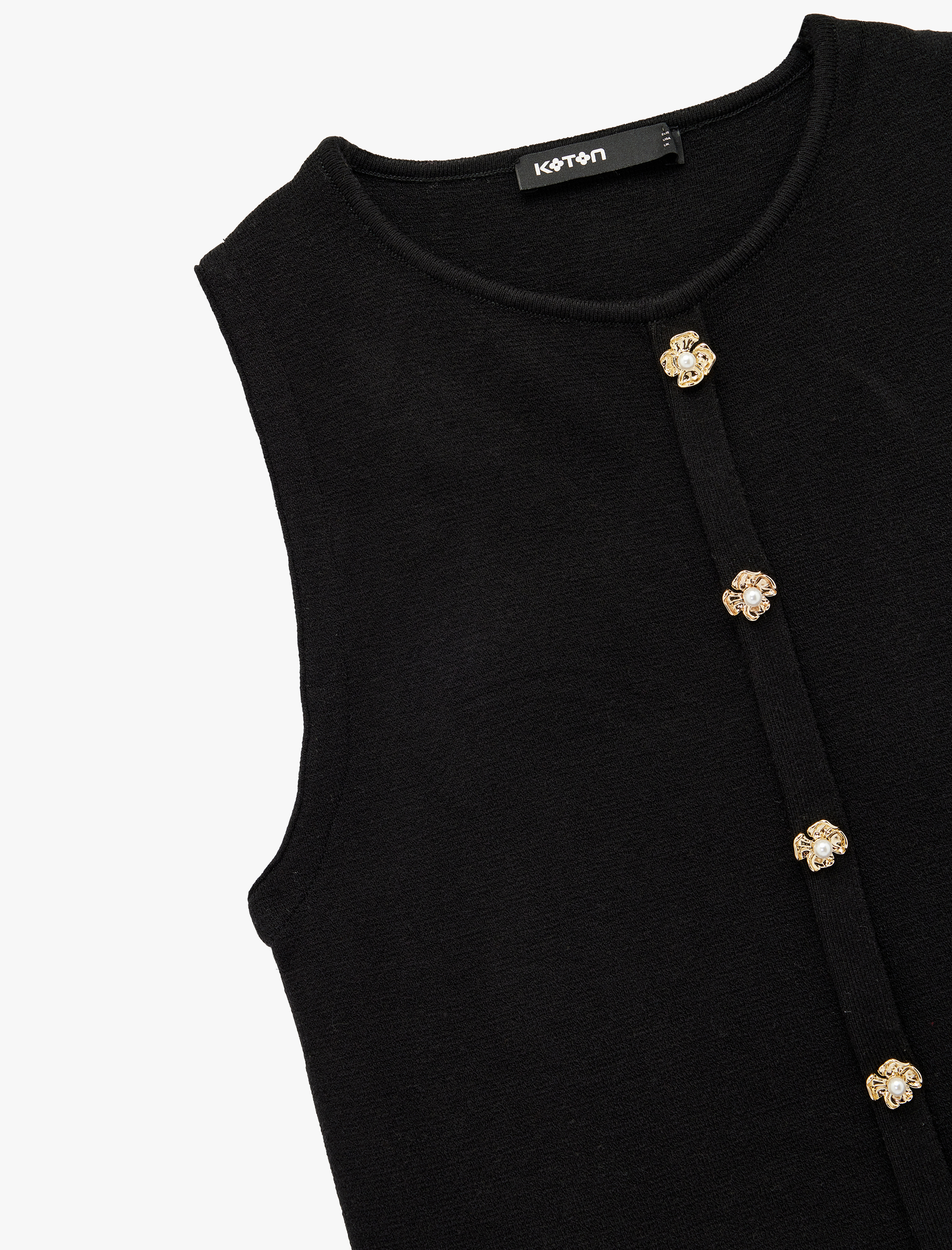 Çiçek Düğme Detaylı Bisiklet Yaka Triko Yelek