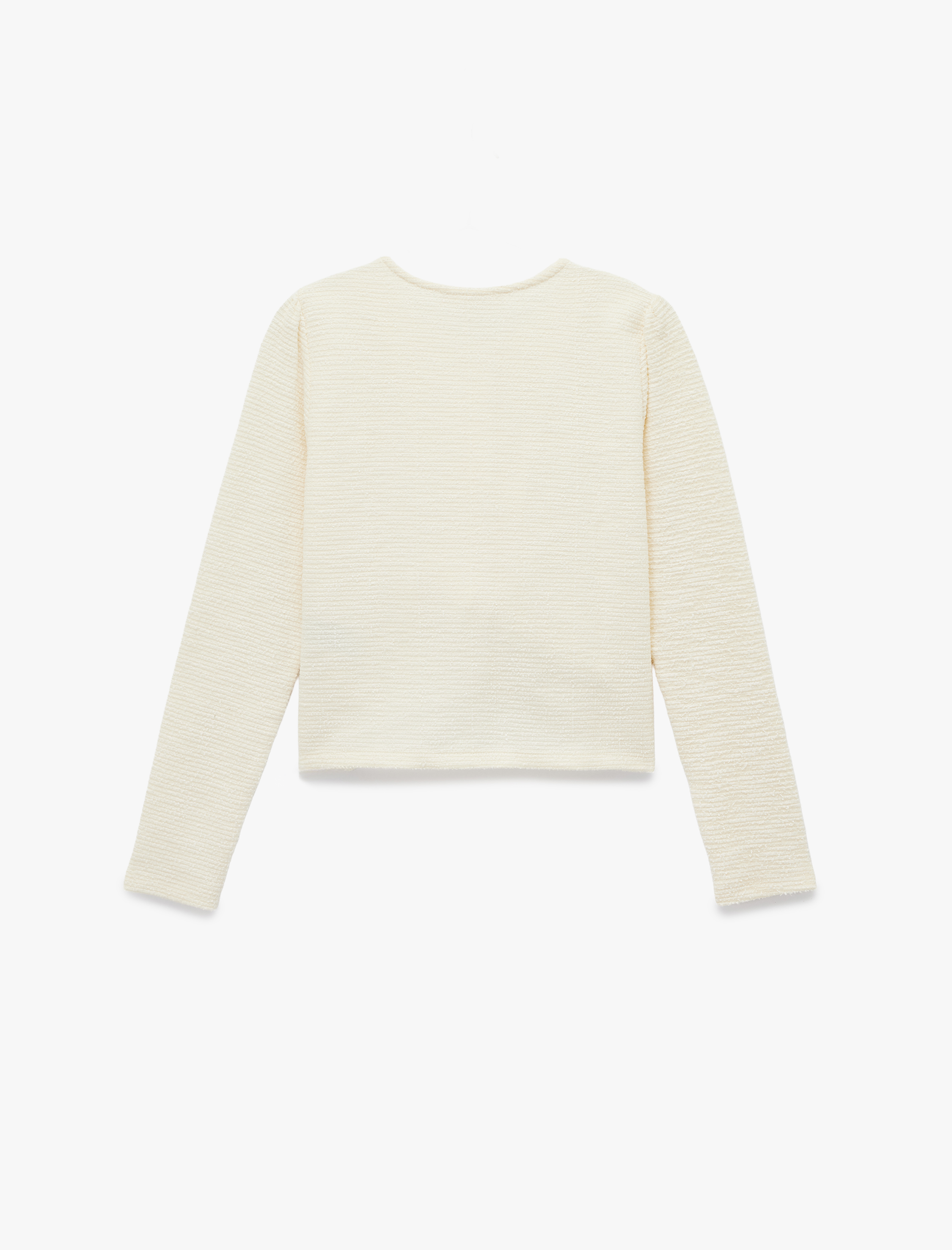 Slim Fit Uzun Kollu Aplike Detaylı Dokulu Bisiklet Yaka Hırka