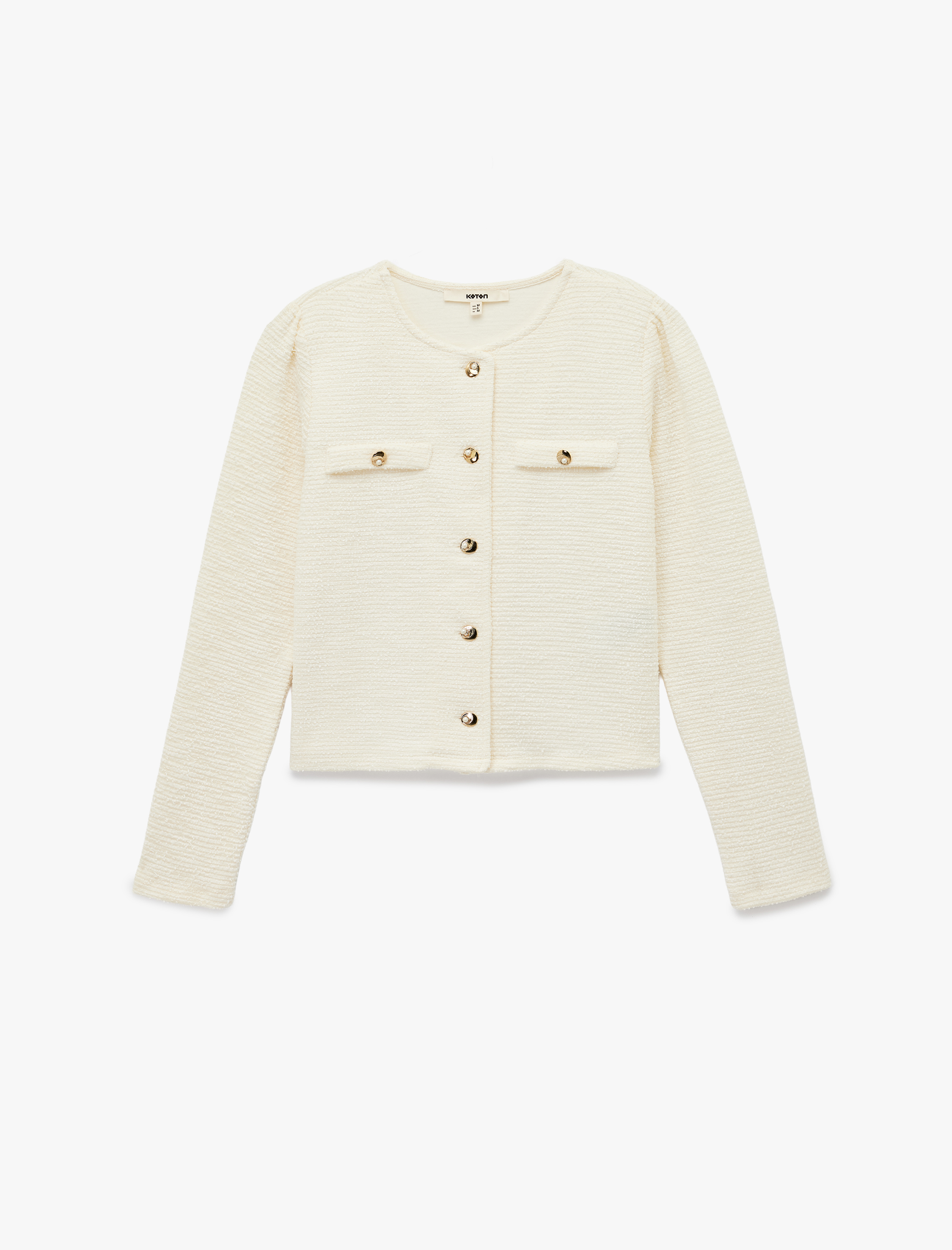 Slim Fit Uzun Kollu Aplike Detaylı Dokulu Bisiklet Yaka Hırka