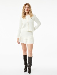 Slim Fit Katlı Detaylı Fırfırlı Mini Etek
