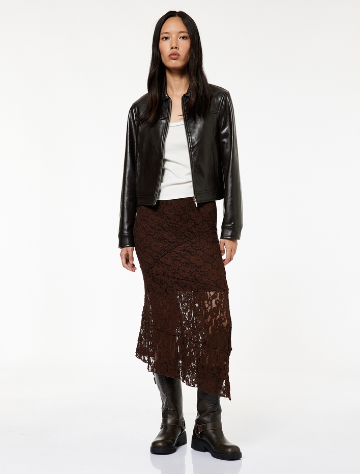  Asimetrik Kesim Midi Dantelli Etek