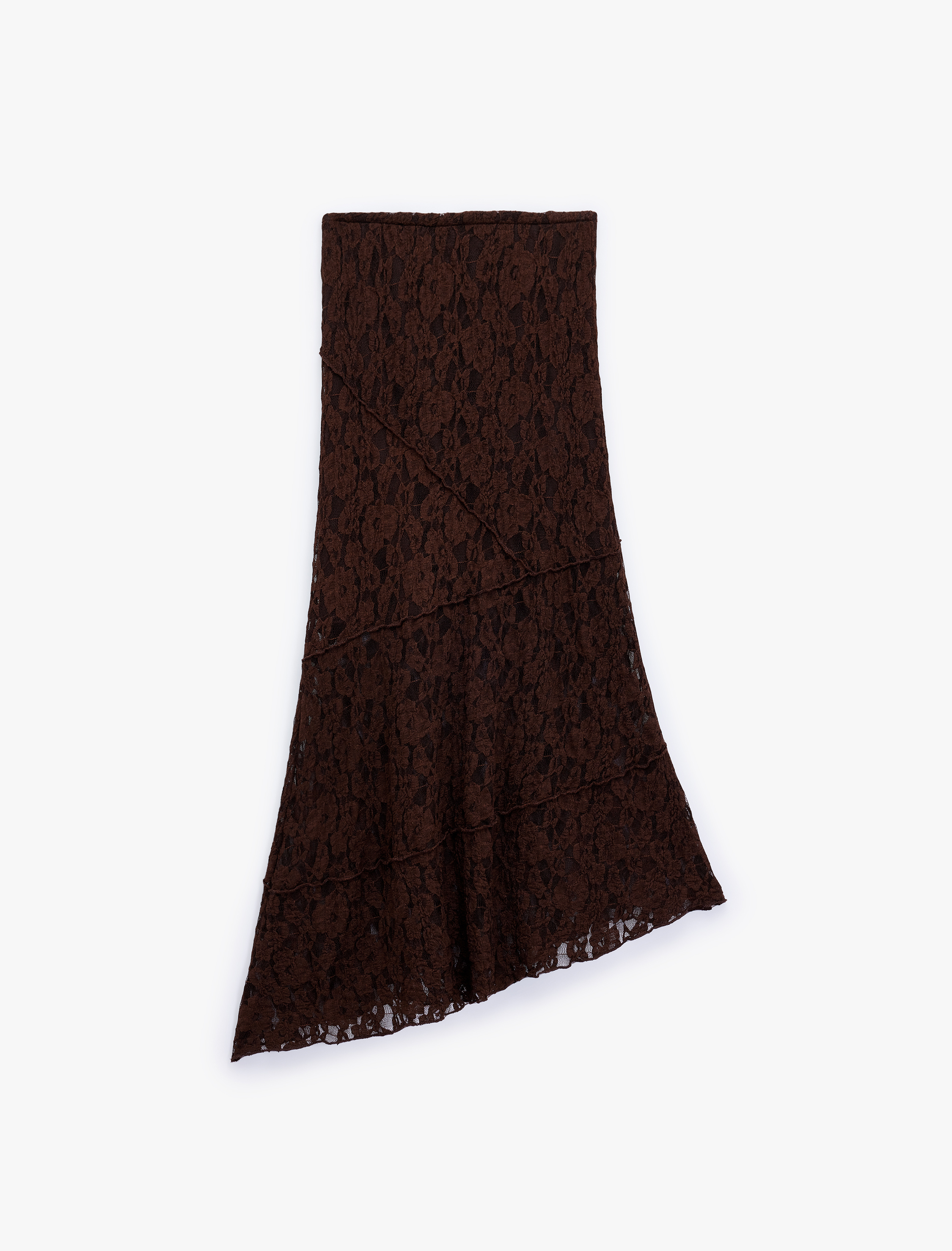 Asimetrik Kesim Midi Dantelli Etek