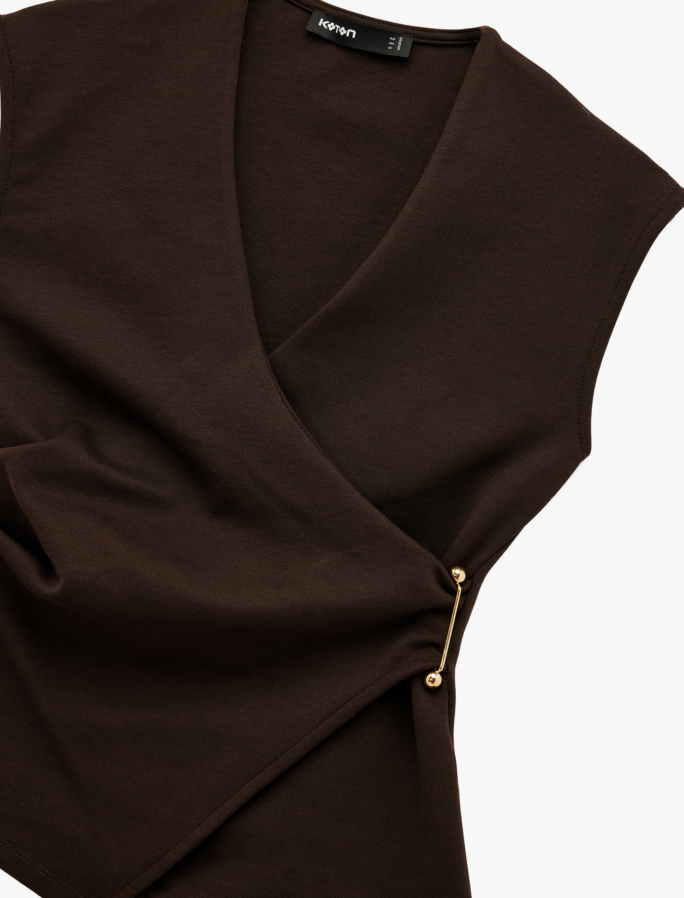   Slim Fit V Yaka Metal Aksesuarlı Kruvaze Yelek