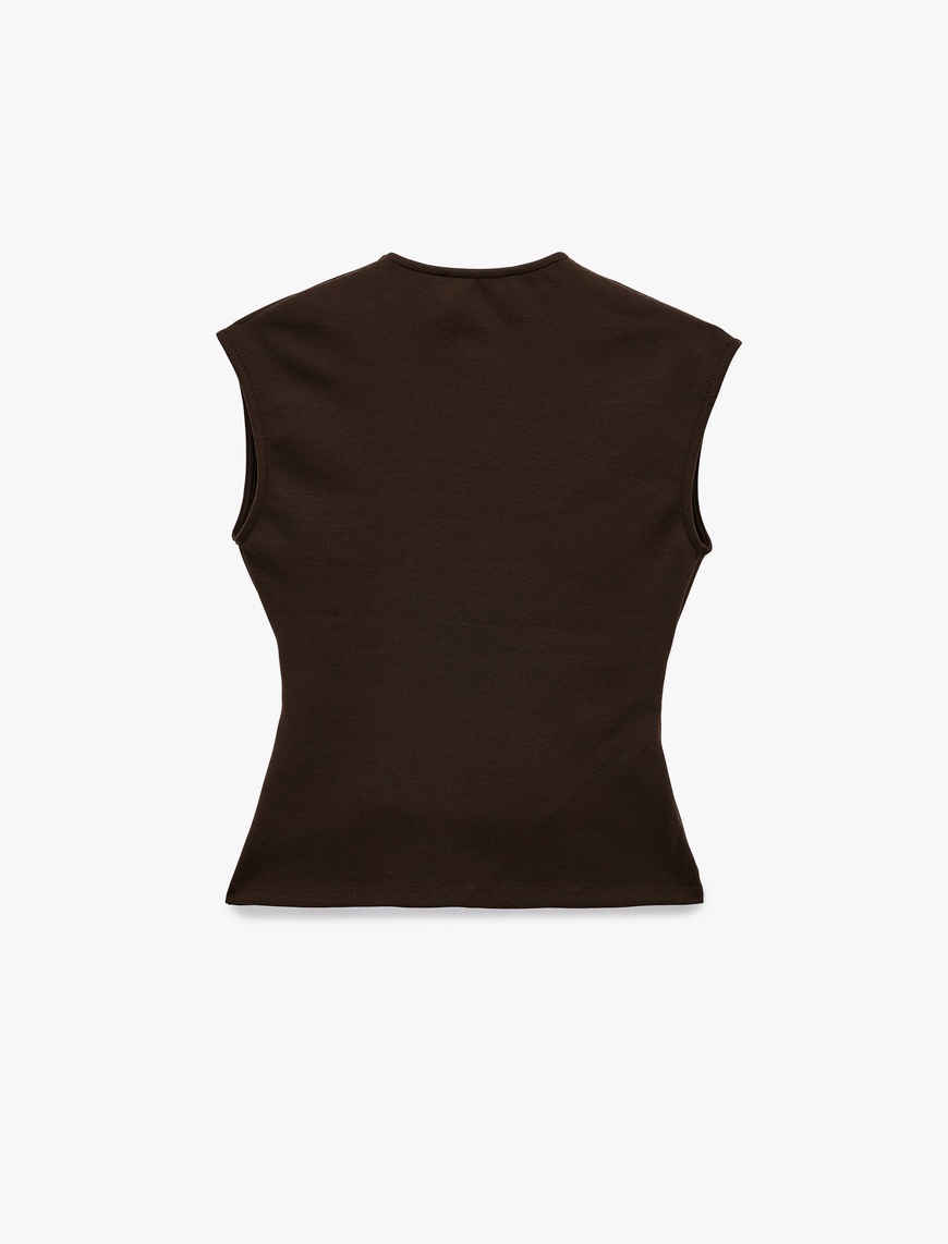   Slim Fit V Yaka Metal Aksesuarlı Kruvaze Yelek