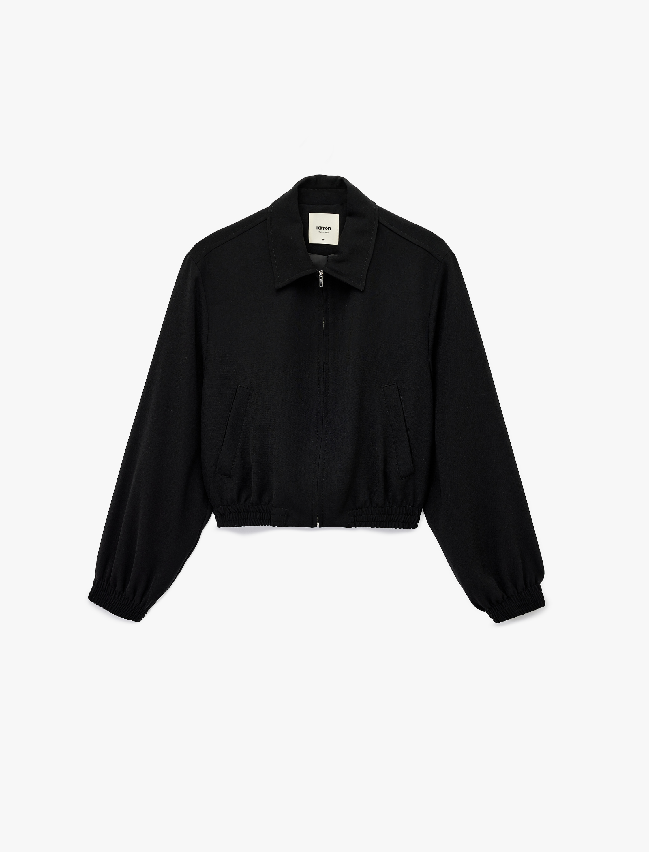   Uzun Kollu Klasik Yaka Fermuarlı Mevsimlik Ceket