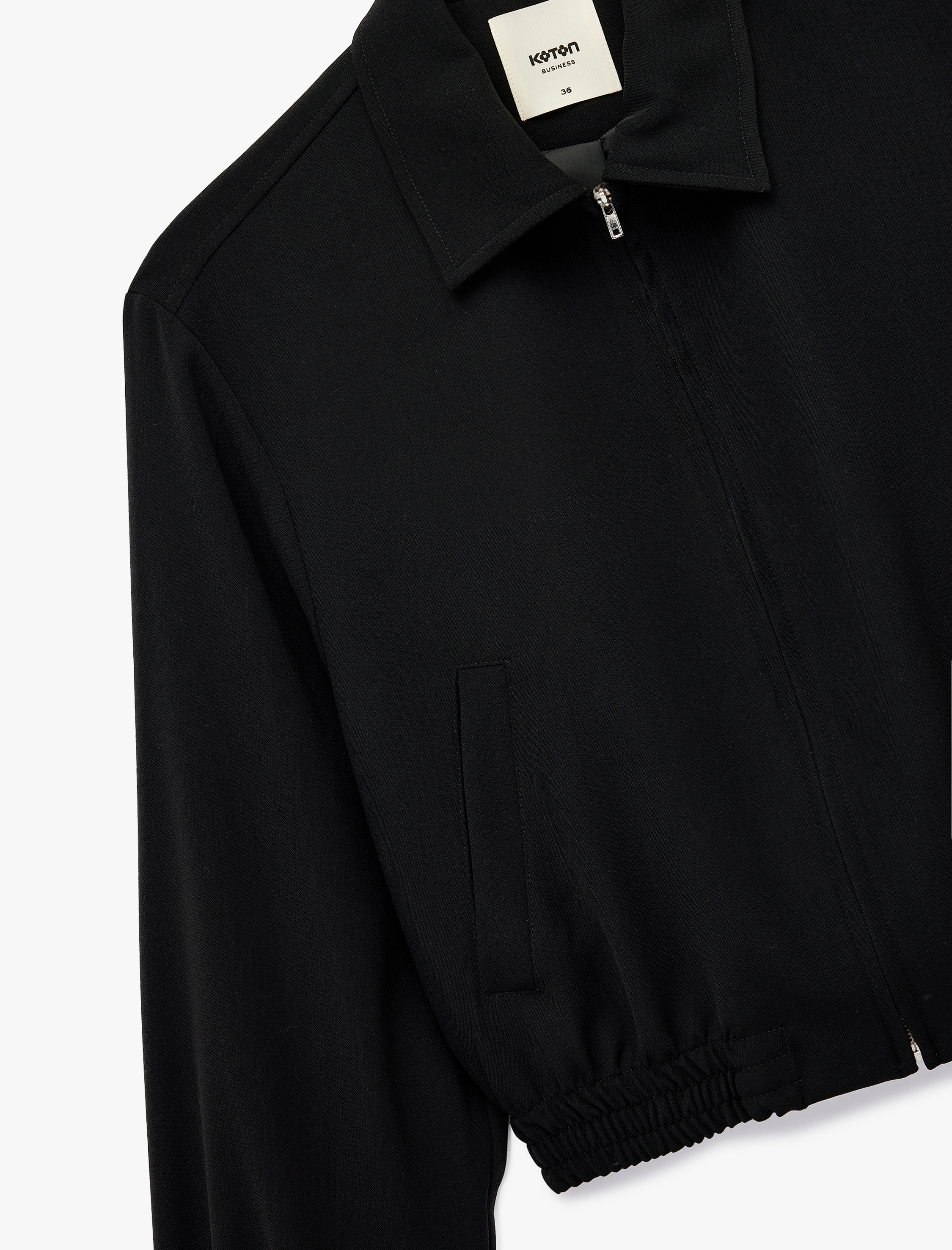   Uzun Kollu Klasik Yaka Fermuarlı Mevsimlik Ceket