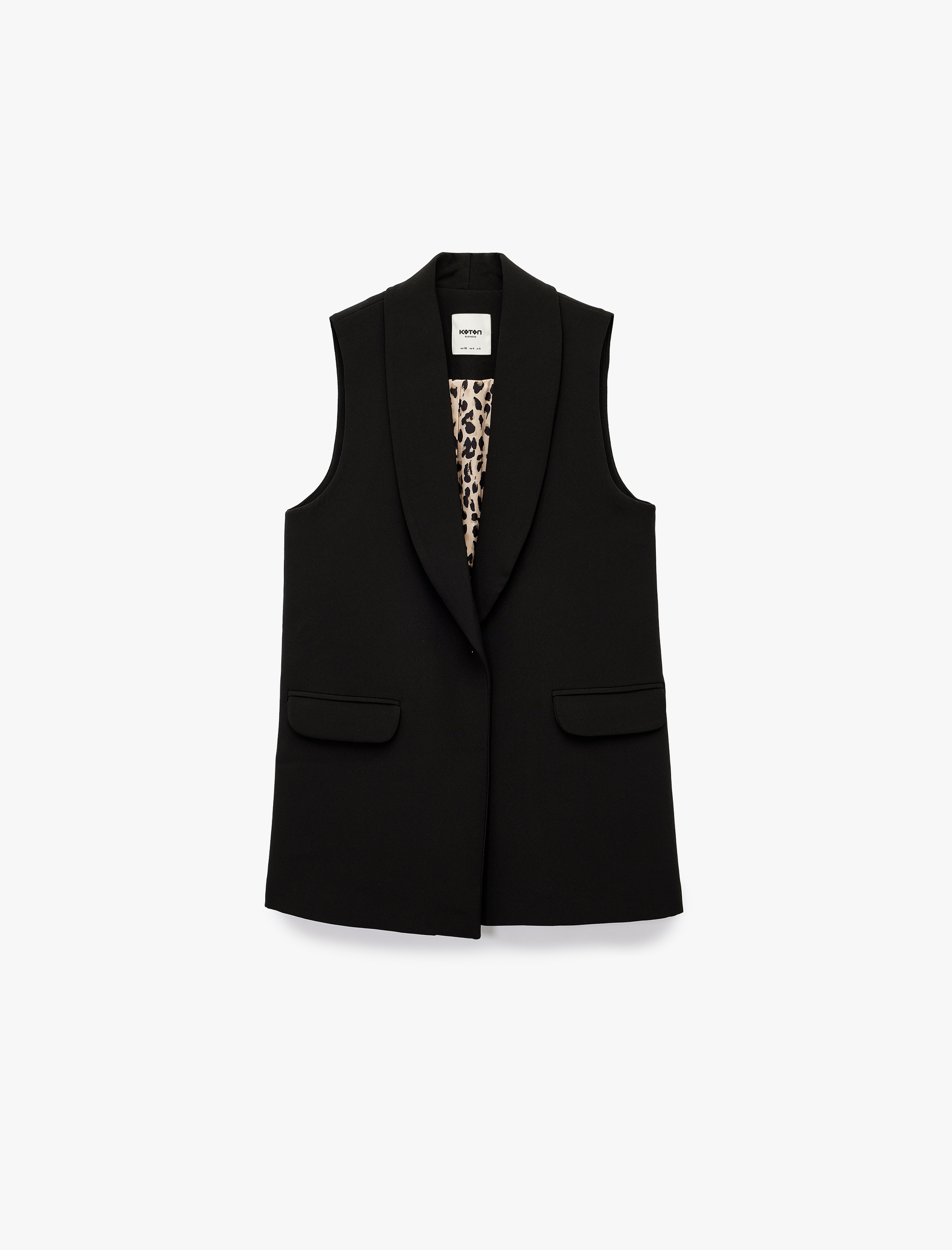   Cep Detaylı Kruvaze Kolsuz Uzun Blazer Yelek