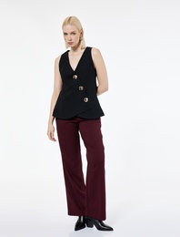 Asimetrik Metal Aksesuarlı Kolsuz Kruvaze Yaka Yelek