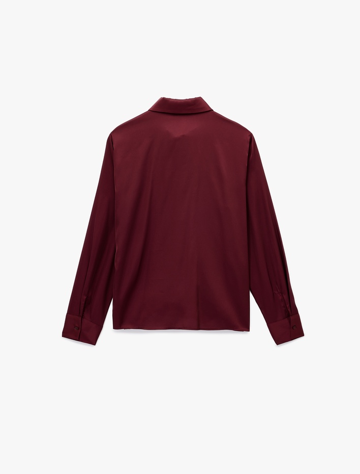  Regular Fit Düğmeli Uzun Kollu Saten Gömlek