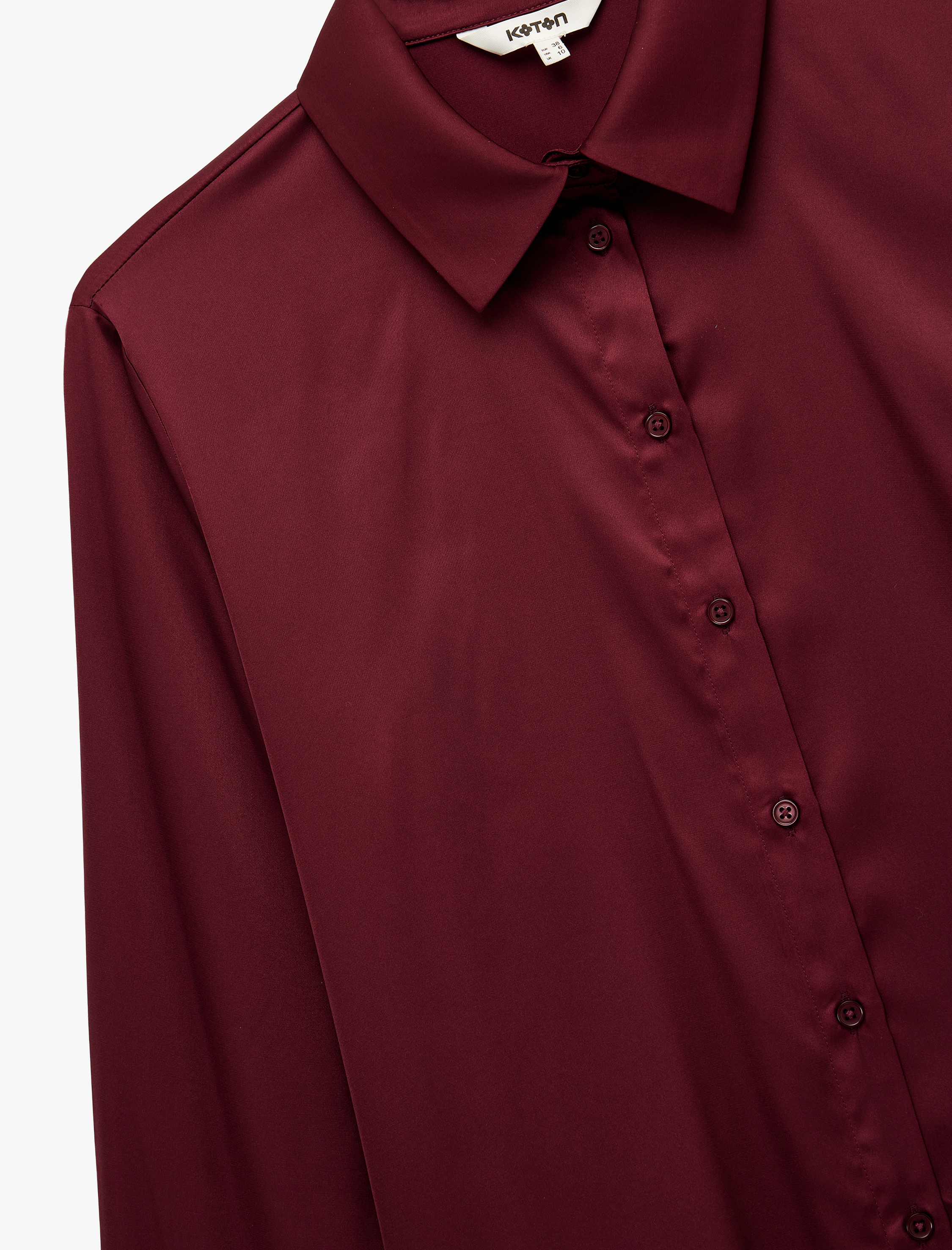 Regular Fit Düğmeli Uzun Kollu Saten Gömlek