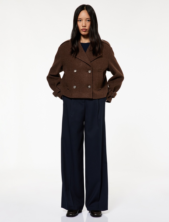  Cepli Düğmeli Uzun Kollu Kruvaze Kısa Kaşe Mont