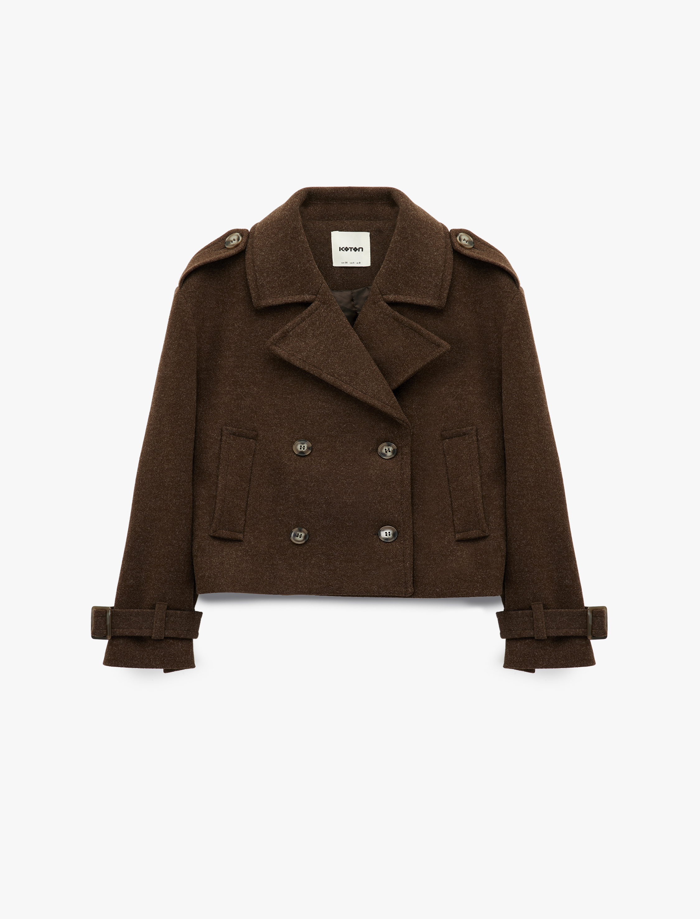   Cepli Düğmeli Uzun Kollu Kruvaze Kısa Kaşe Mont