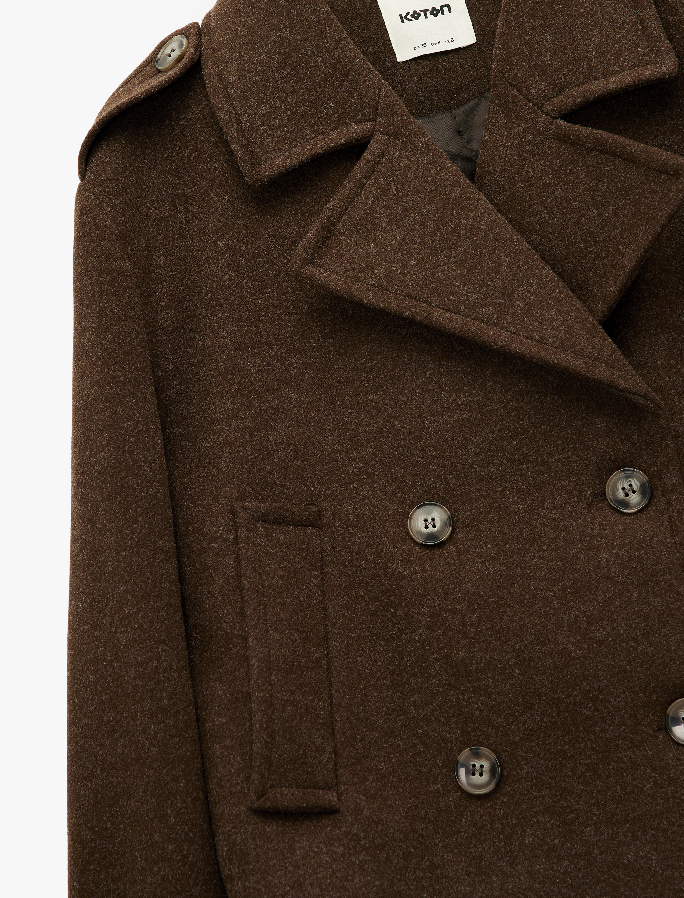   Cepli Düğmeli Uzun Kollu Kruvaze Kısa Kaşe Mont