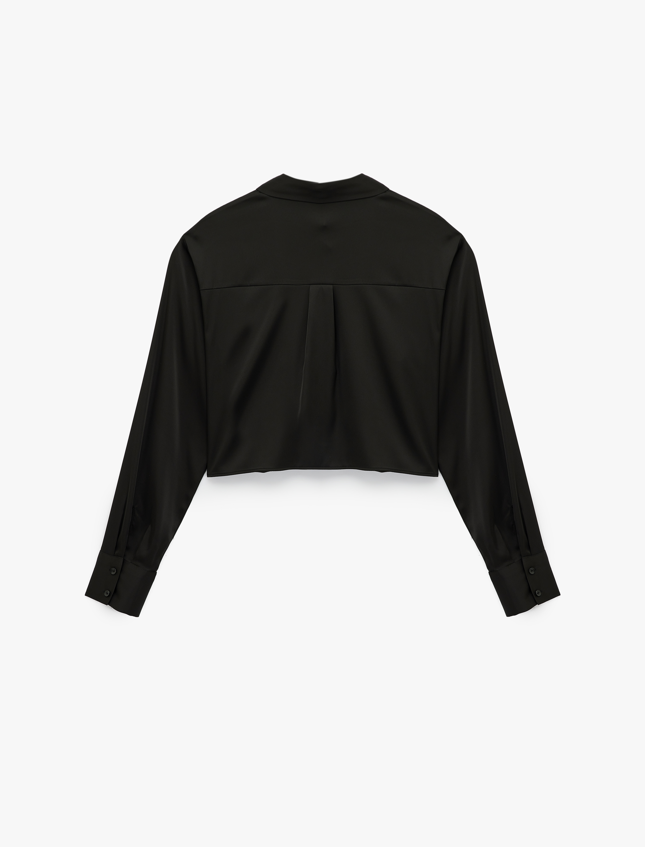   Uzun Kollu Klasik Yaka Crop Saten Gömlek