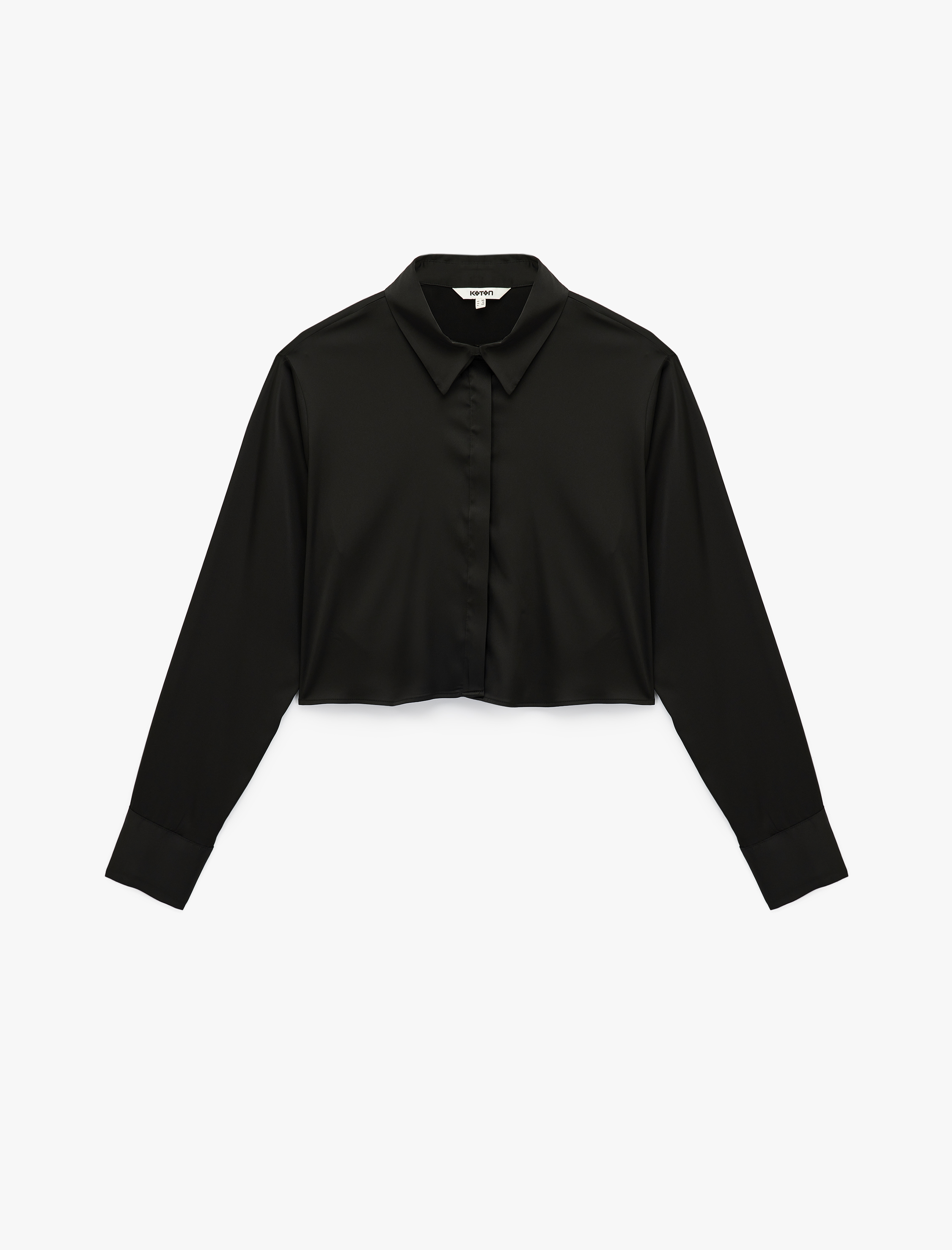   Uzun Kollu Klasik Yaka Crop Saten Gömlek