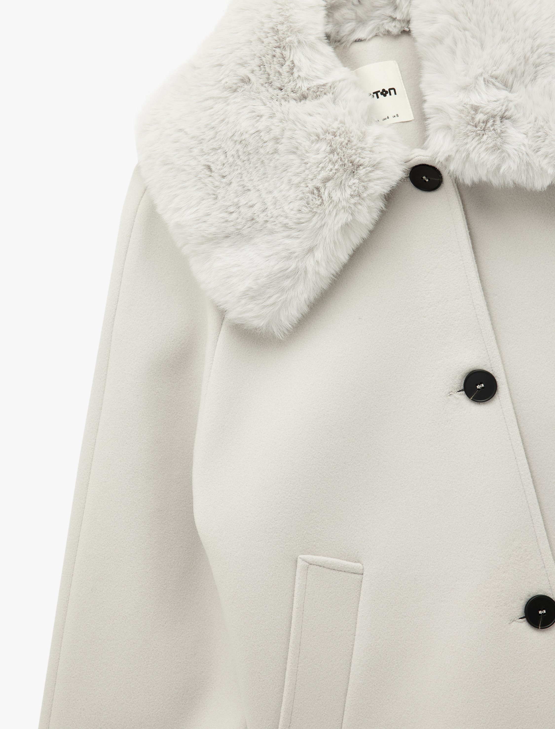   Uzun Kollu Cepli Düğmeli Çıkarılabilir Suni Kürk Yakalı Kaşe Kaban