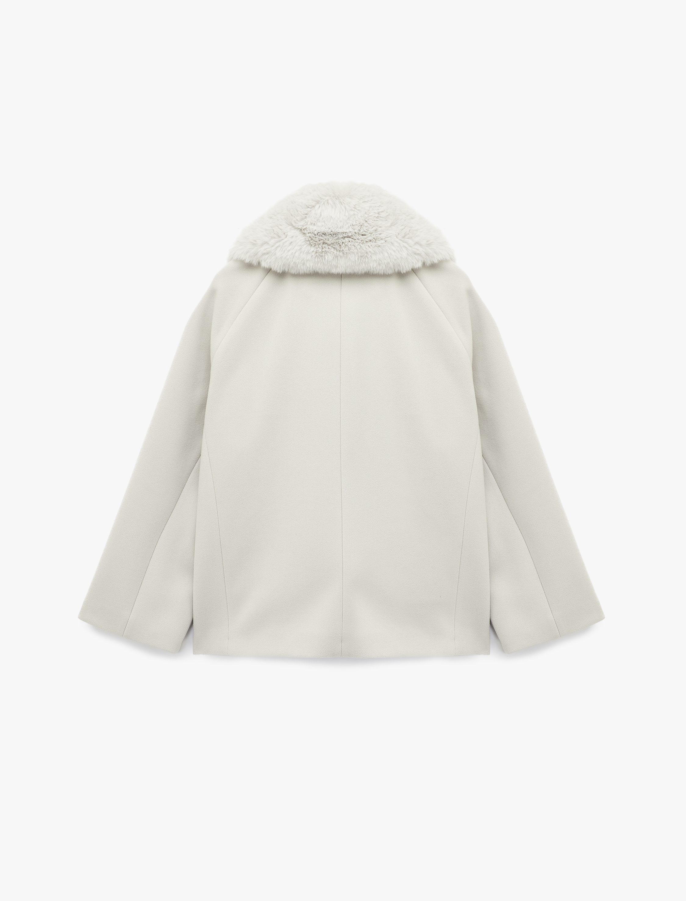   Uzun Kollu Cepli Düğmeli Çıkarılabilir Suni Kürk Yakalı Kaşe Kaban