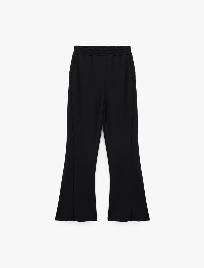  Yüksek Bel Oversize Şardonlu Geniş Paça Modal Karışımlı Spor Eşofman Altı