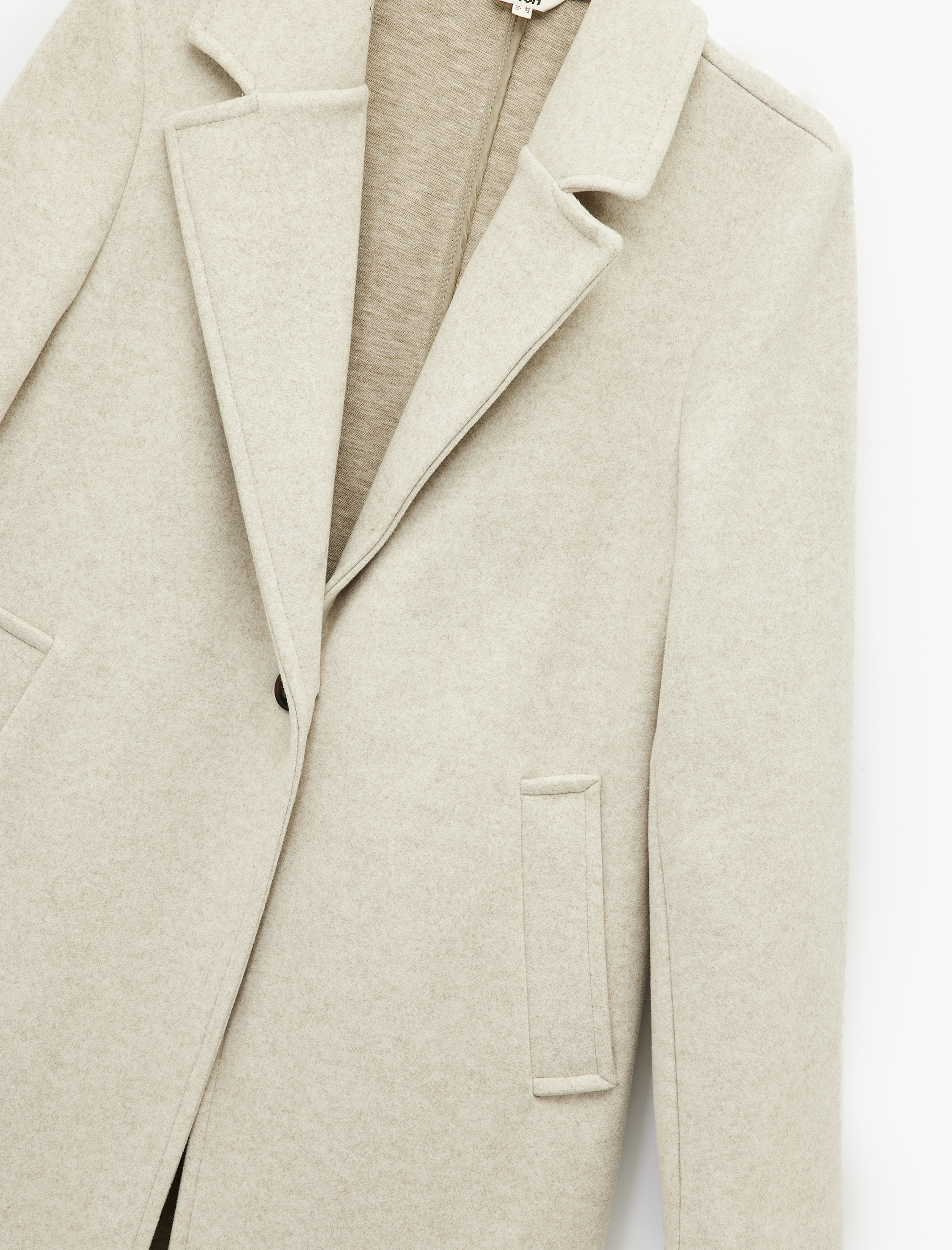   Uzun Kollu Düğmeli Cepli Kruvaze Uzun Kaşe Kaban