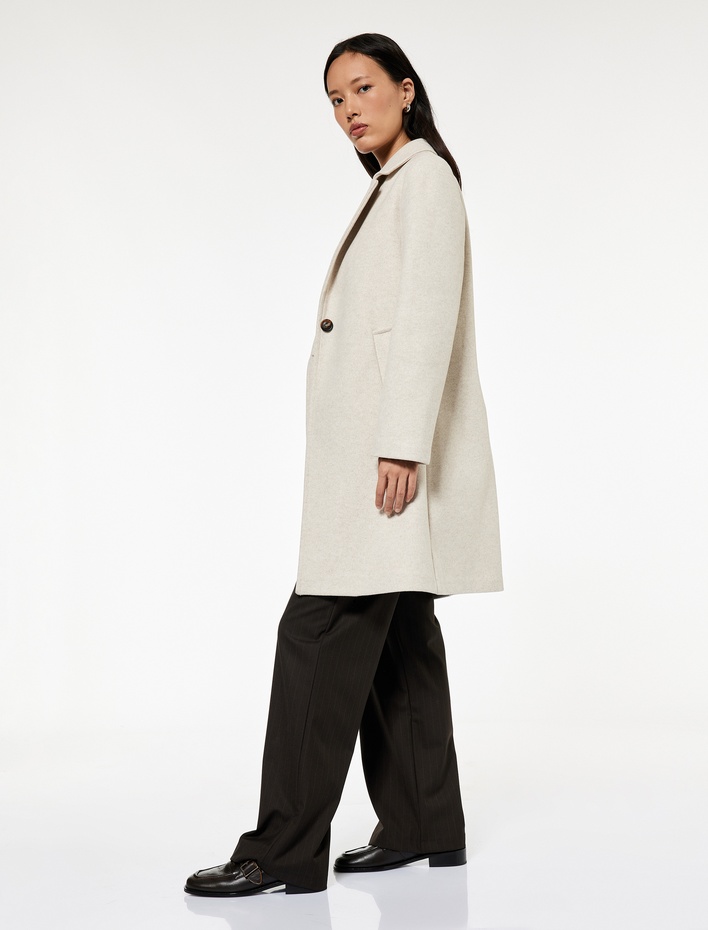  Uzun Kollu Düğmeli Cepli Kruvaze Uzun Kaşe Kaban