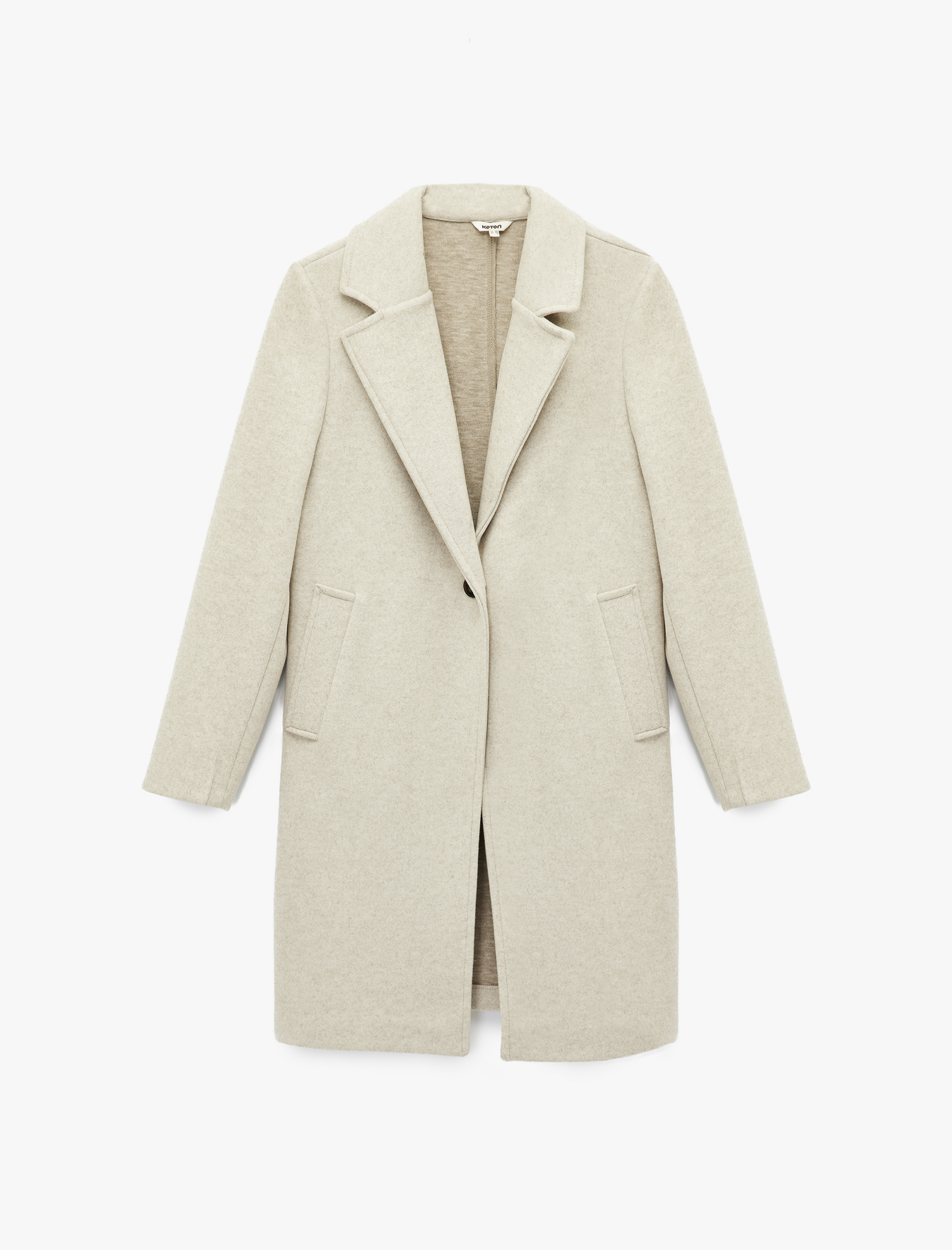   Uzun Kollu Düğmeli Cepli Kruvaze Uzun Kaşe Kaban