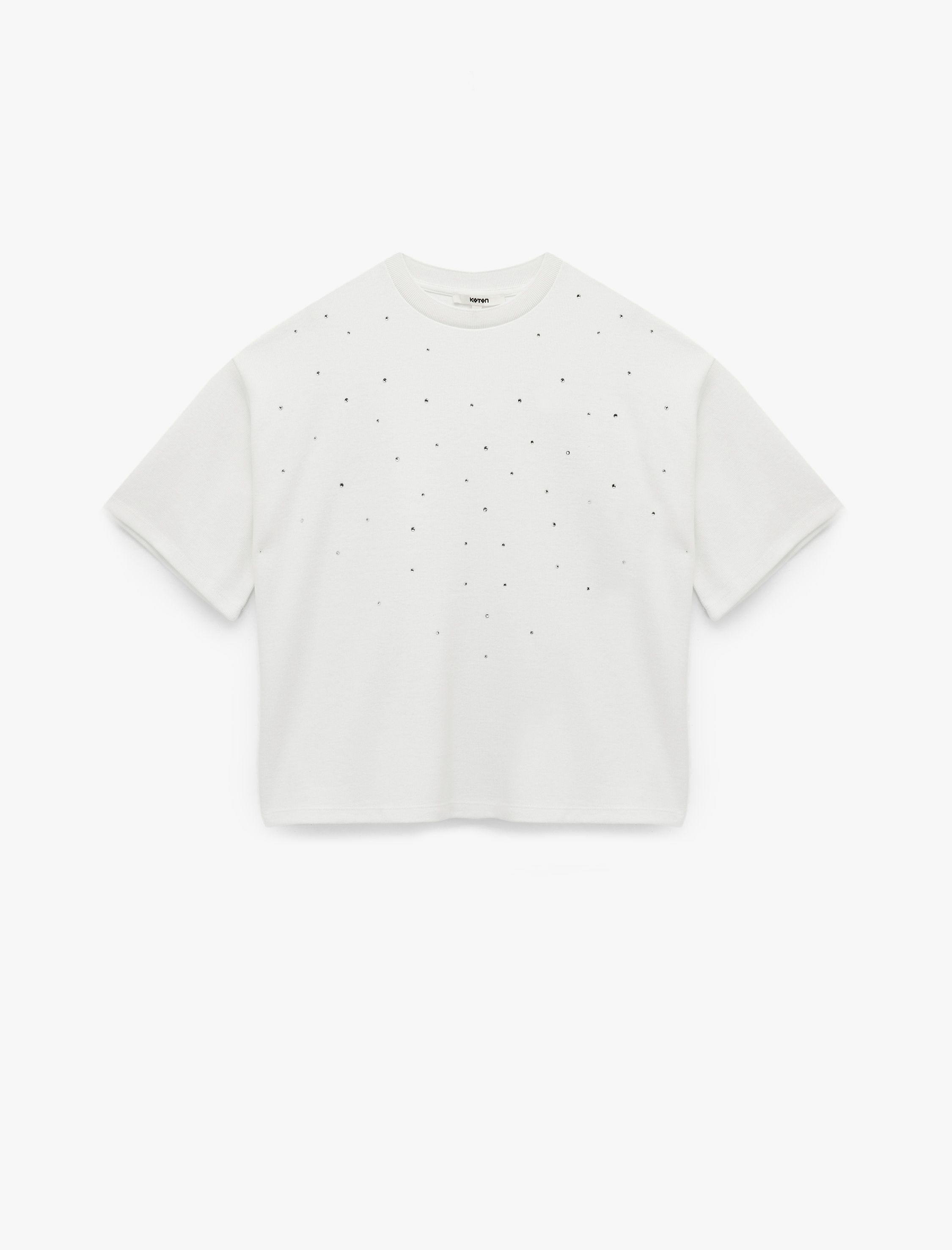   Kısa Kollu Bisiklet Yaka Taş Detaylı Tişört