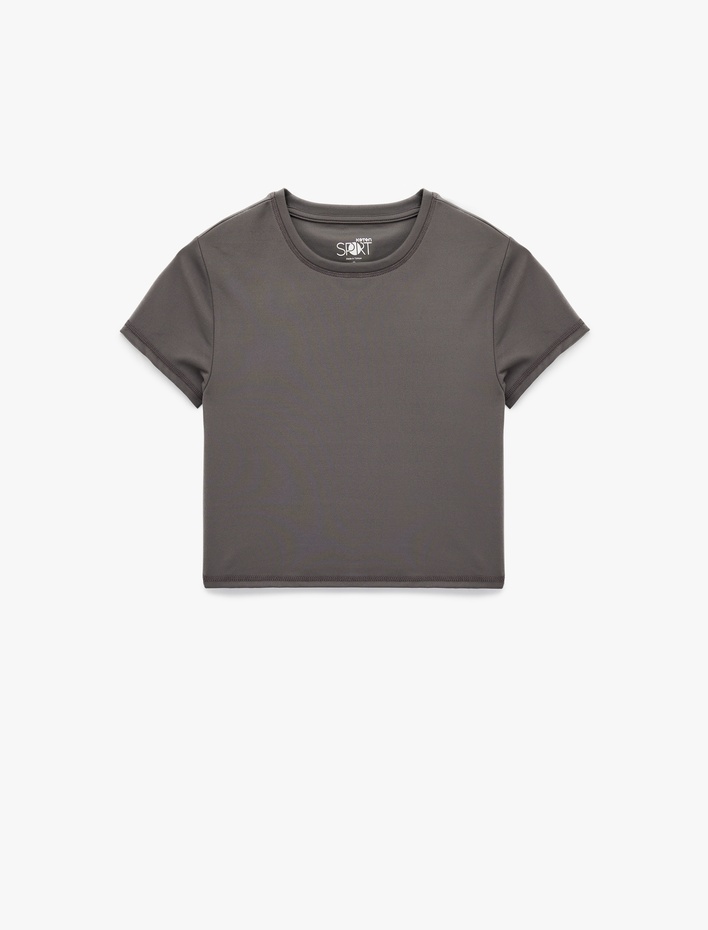  Slim Fit Kısa Kollu Bisiklet Yaka Crop Spor Tişört