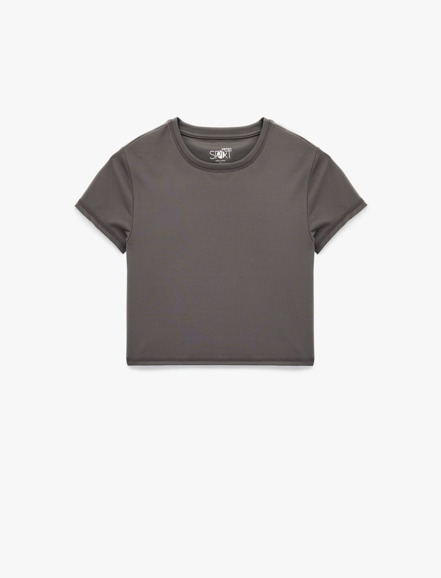   Slim Fit Kısa Kollu Bisiklet Yaka Crop Spor Tişört