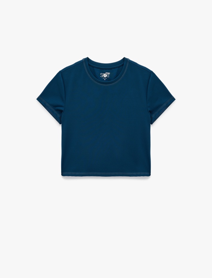  Slim Fit Kısa Kollu Bisiklet Yaka Crop Spor Tişört