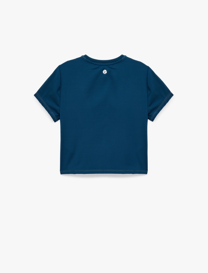  Slim Fit Kısa Kollu Bisiklet Yaka Crop Spor Tişört