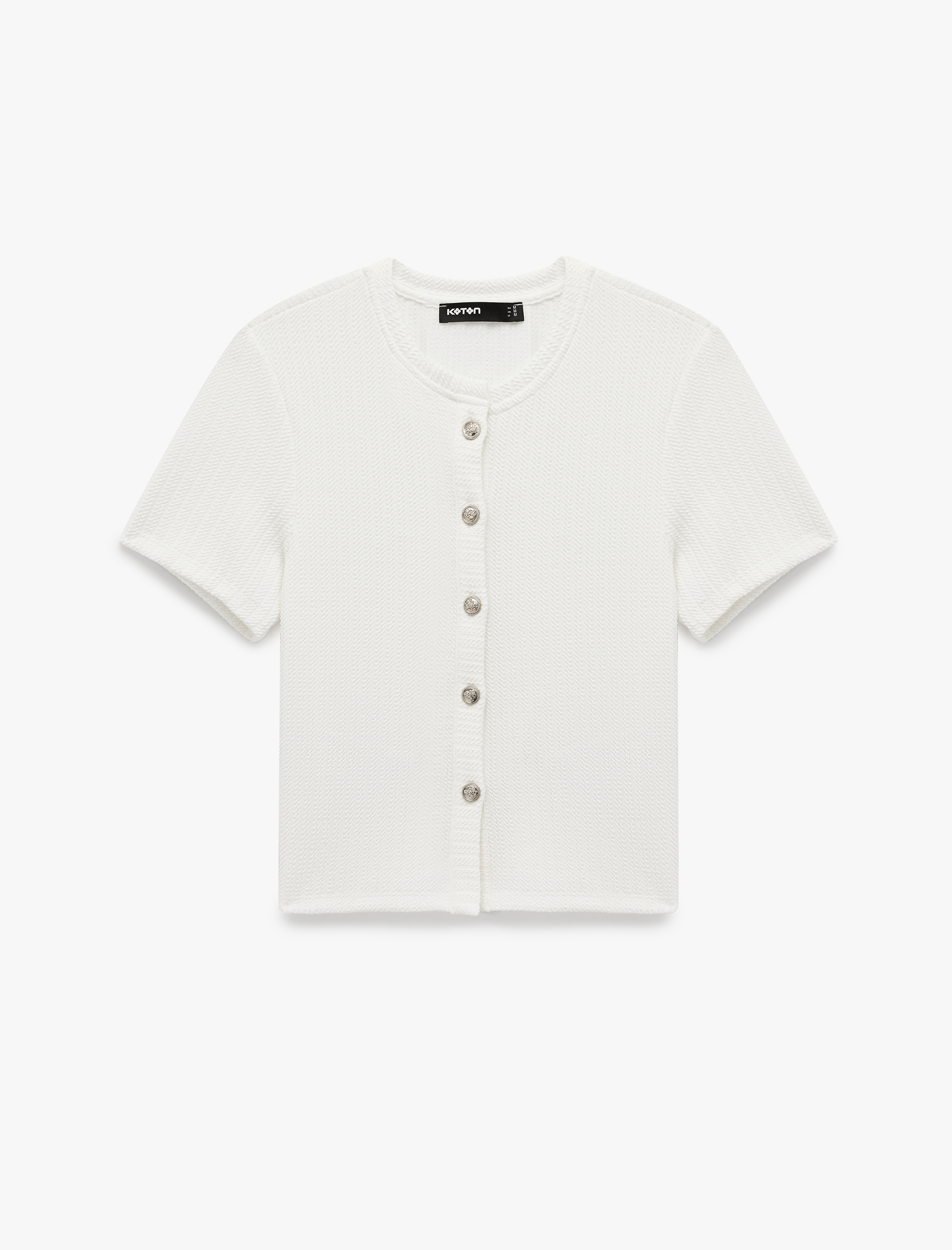   Regular Fit Kısa Kollu Bisiklet Yaka Düğmeli Hırka