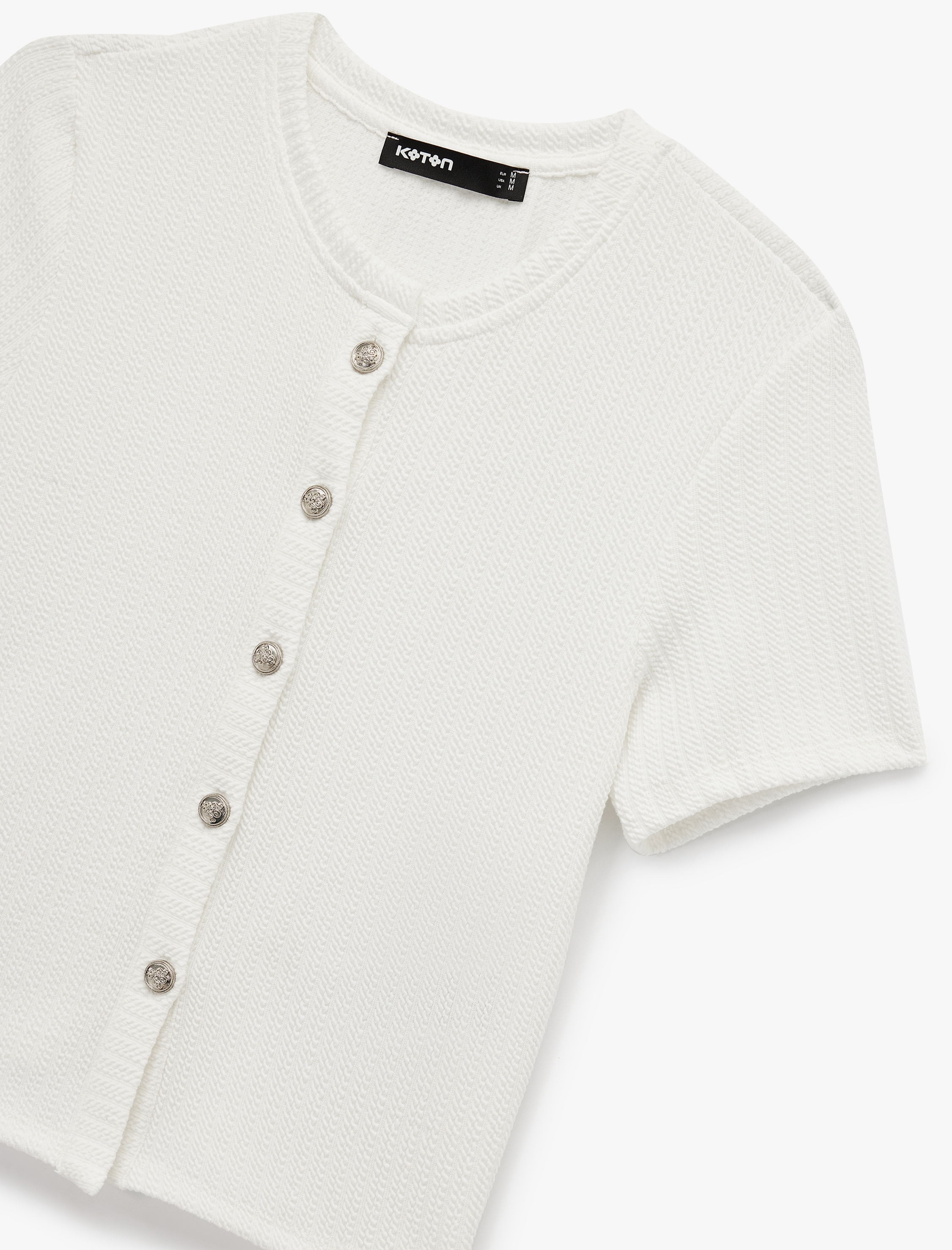   Regular Fit Kısa Kollu Bisiklet Yaka Düğmeli Hırka