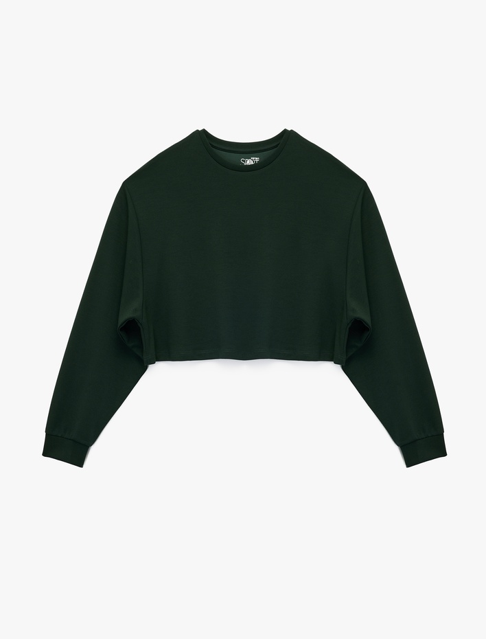  Viskon Oversize Uzun Kollu Bisiklet Yaka Crop Spor Sweatshirt