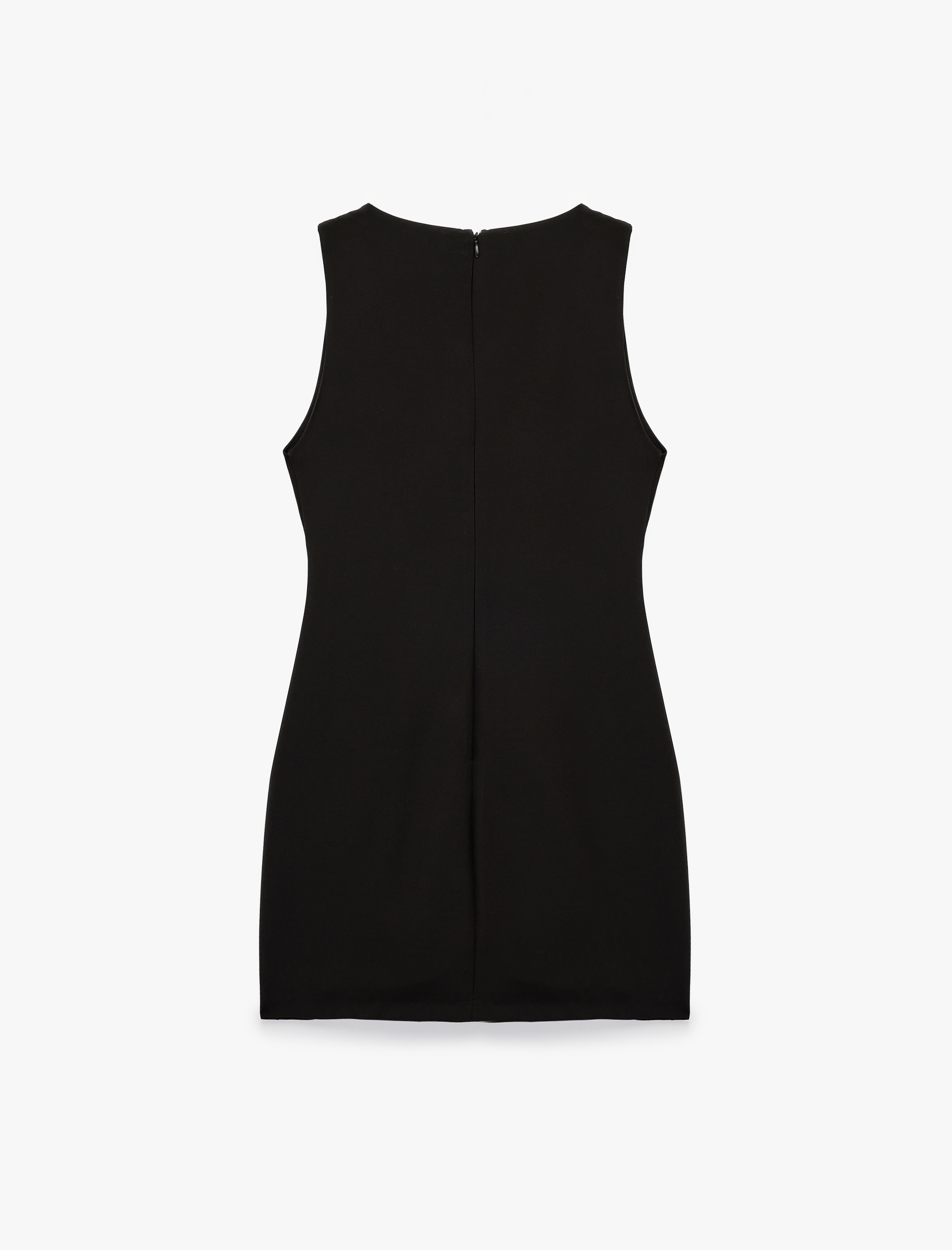   Metal Aksesuarlı A Kesim Kayık Yaka Kolsuz Mini Elbise