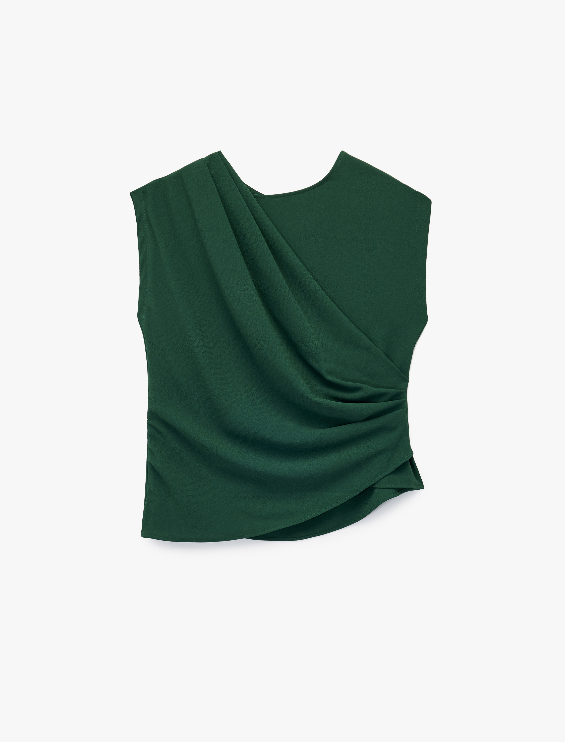   Bisiklet Yaka Asimetrik Kruvaze Krep Kolsuz Bluz