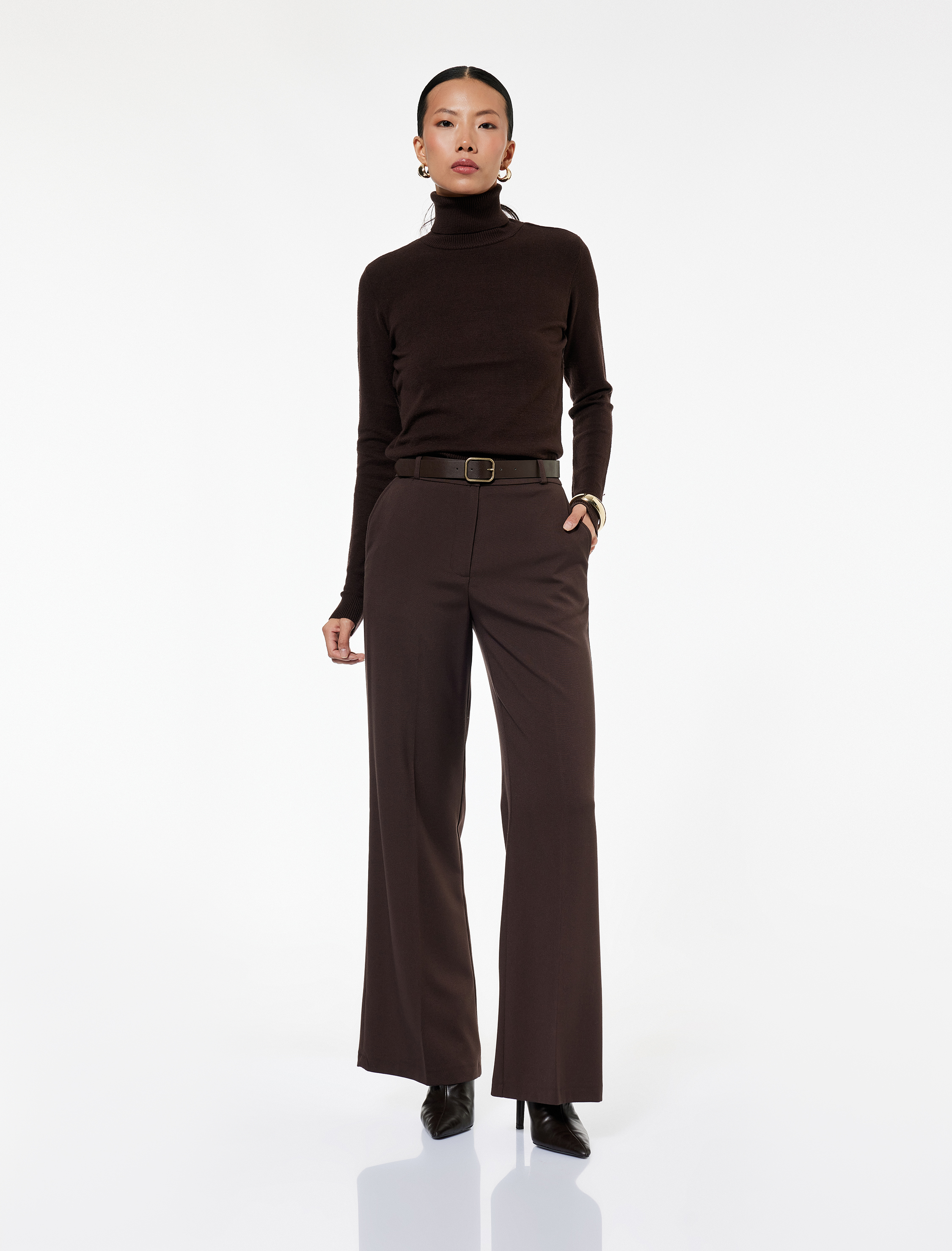   Cepli Kemer Detaylı Geniş Paça Palazzo Kumaş Pantolon