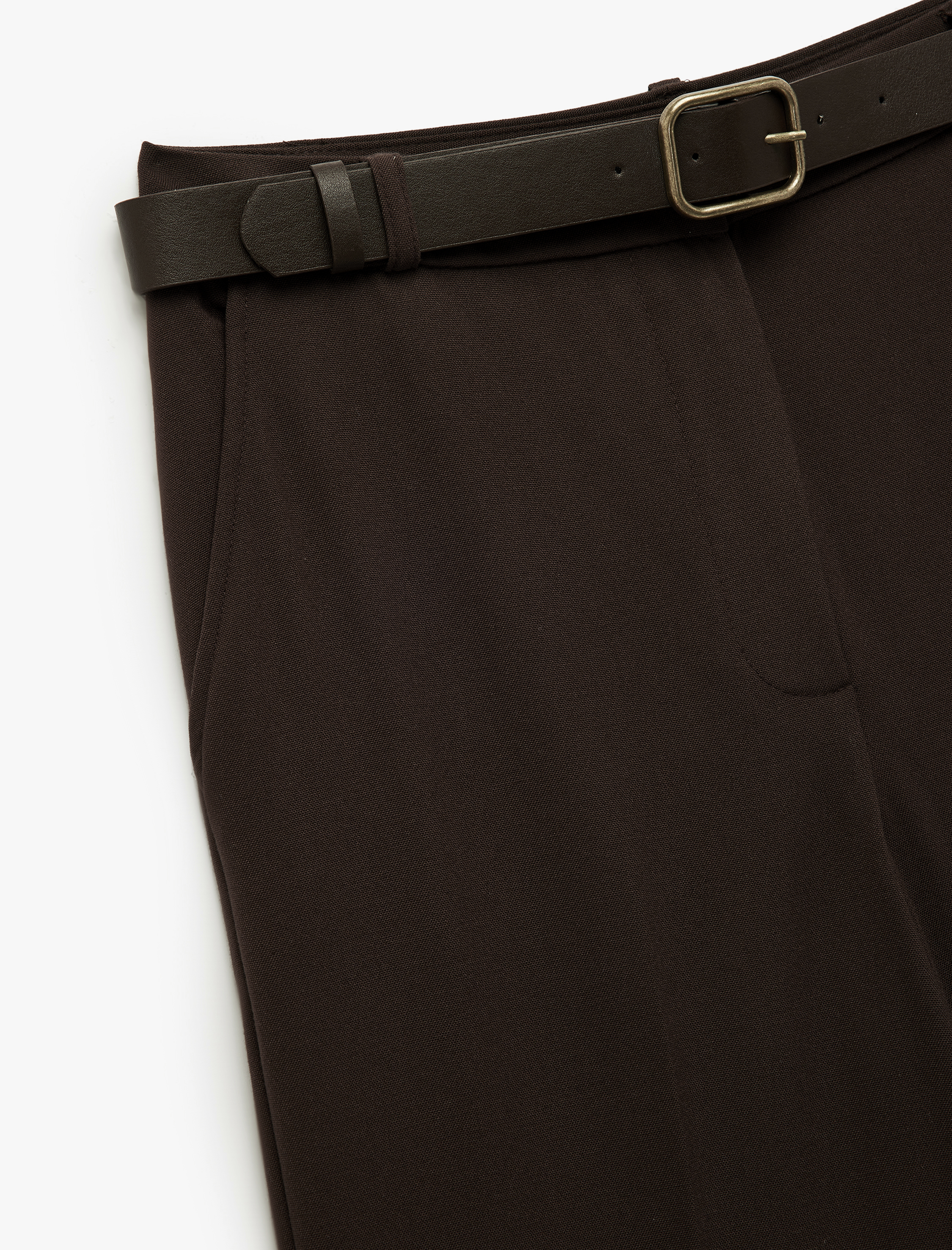   Cepli Kemer Detaylı Geniş Paça Palazzo Kumaş Pantolon