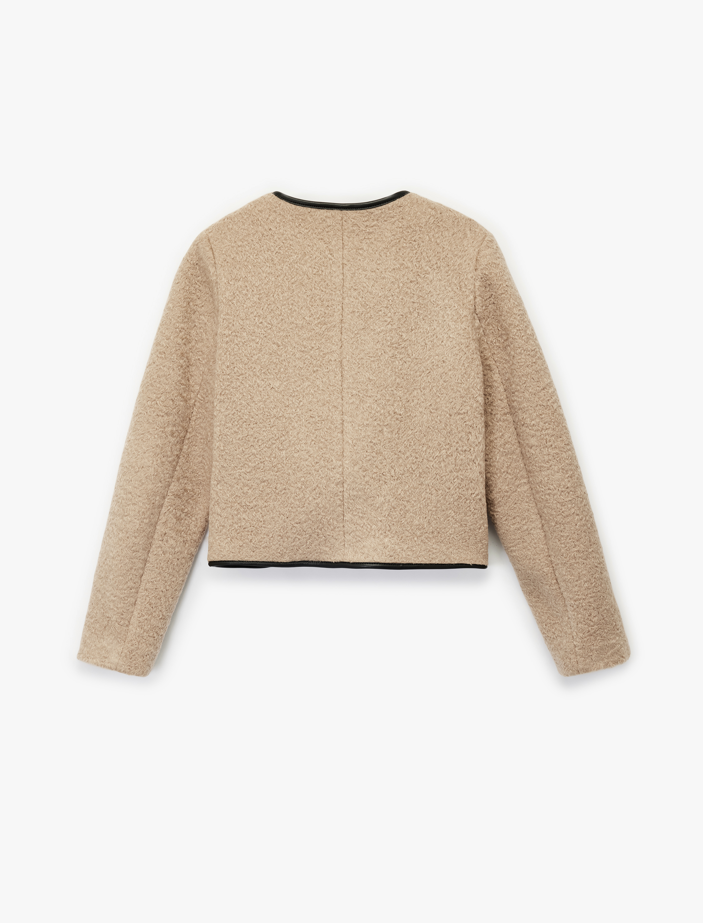   Uzun Kollu Düğmeli Bisiklet Yaka Buklet Crop Ceket