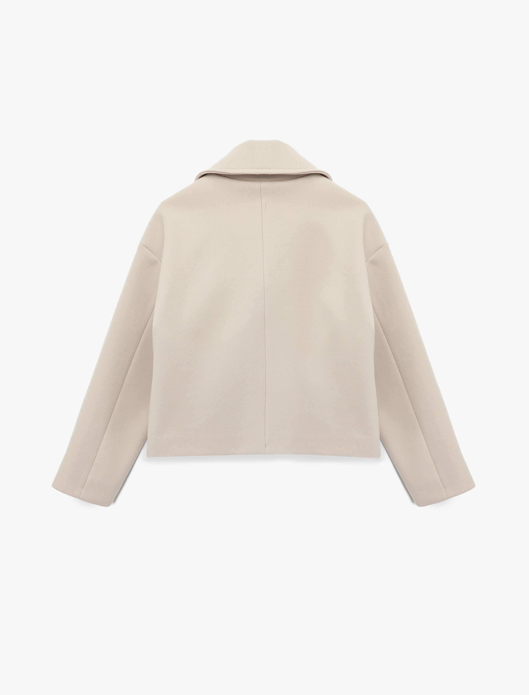 Düğmeli Cepli Uzun Kollu Kruvaze Crop Kaşe Ceket