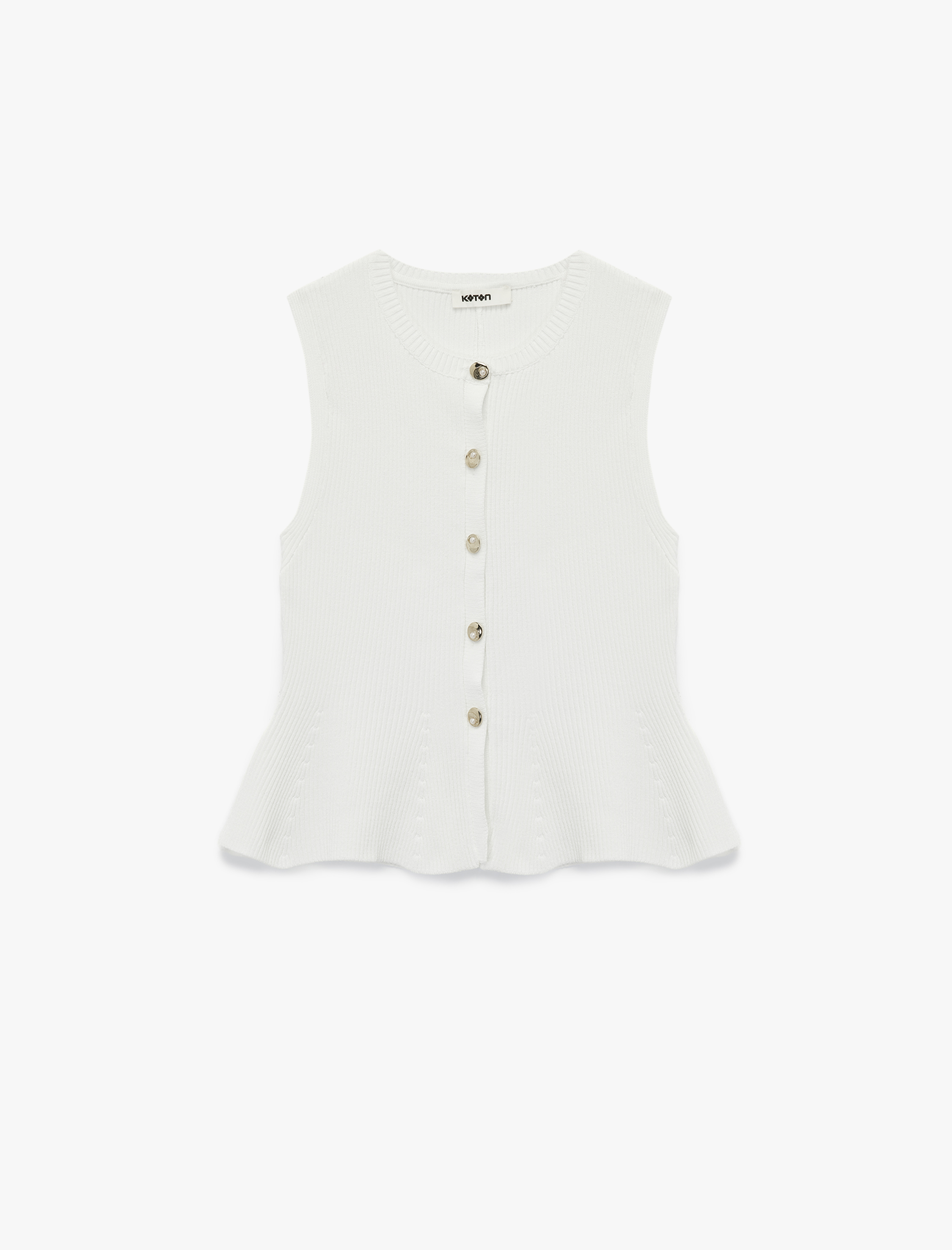   Düğmeli Bisiklet Yaka Peplum Kesim Triko Yelek