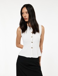 Düğmeli Bisiklet Yaka Peplum Kesim Triko Yelek