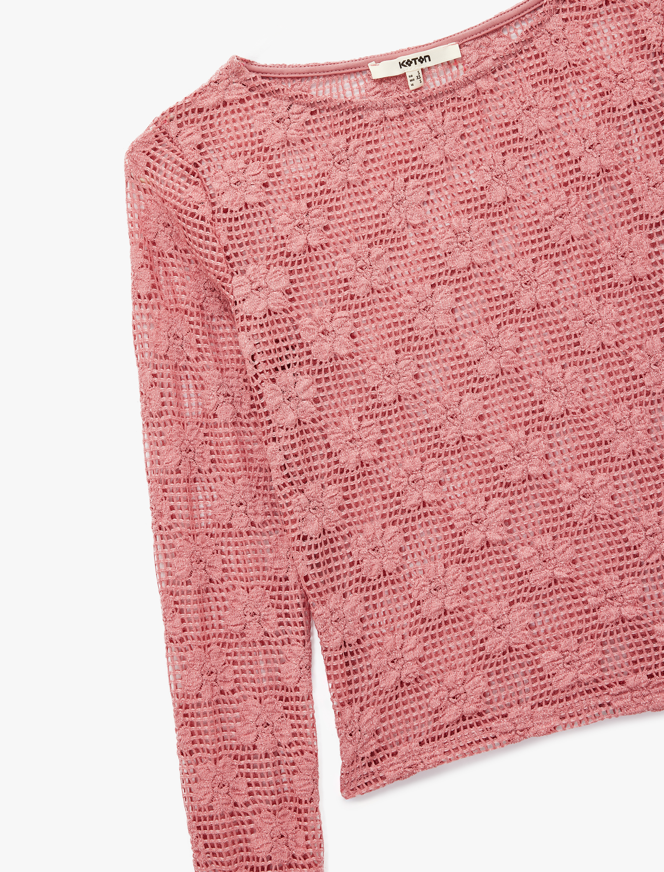   Transparan Uzun Kollu Bisiklet Yaka Çiçekli Dantelli Bluz