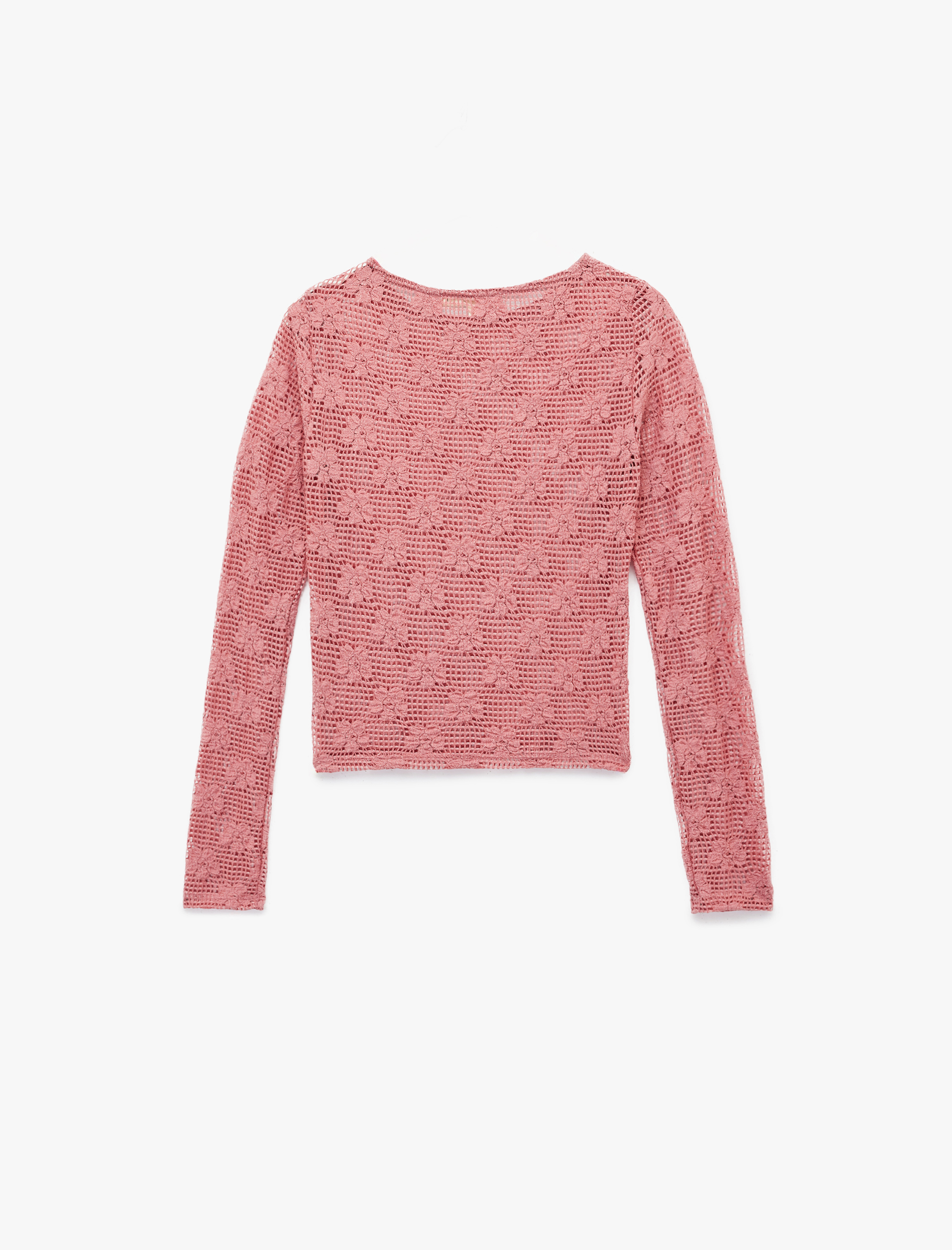   Transparan Uzun Kollu Bisiklet Yaka Çiçekli Dantelli Bluz