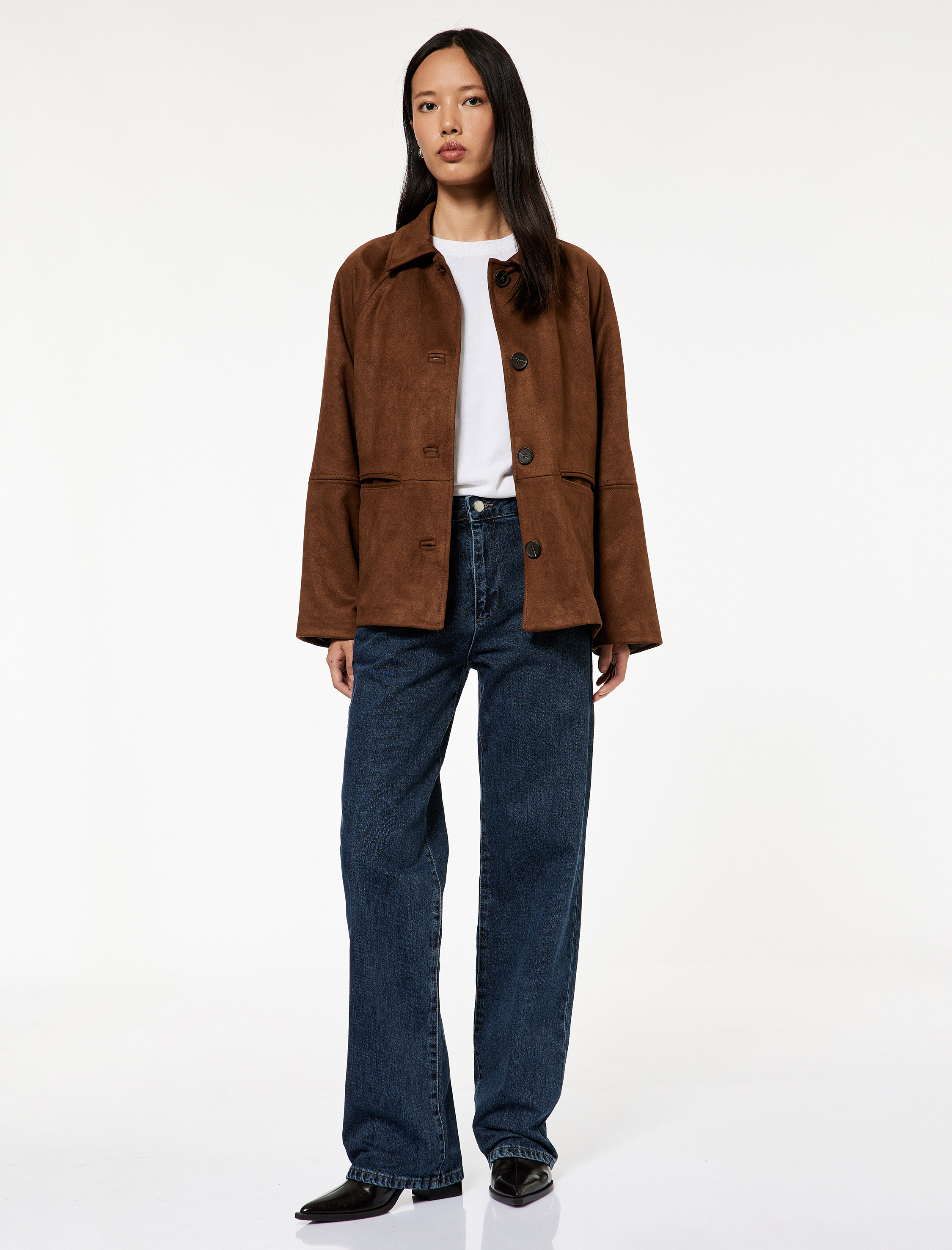   Cepli Gömlek Yaka Uzun Kollu Düğmeli Suni Süet Ceket