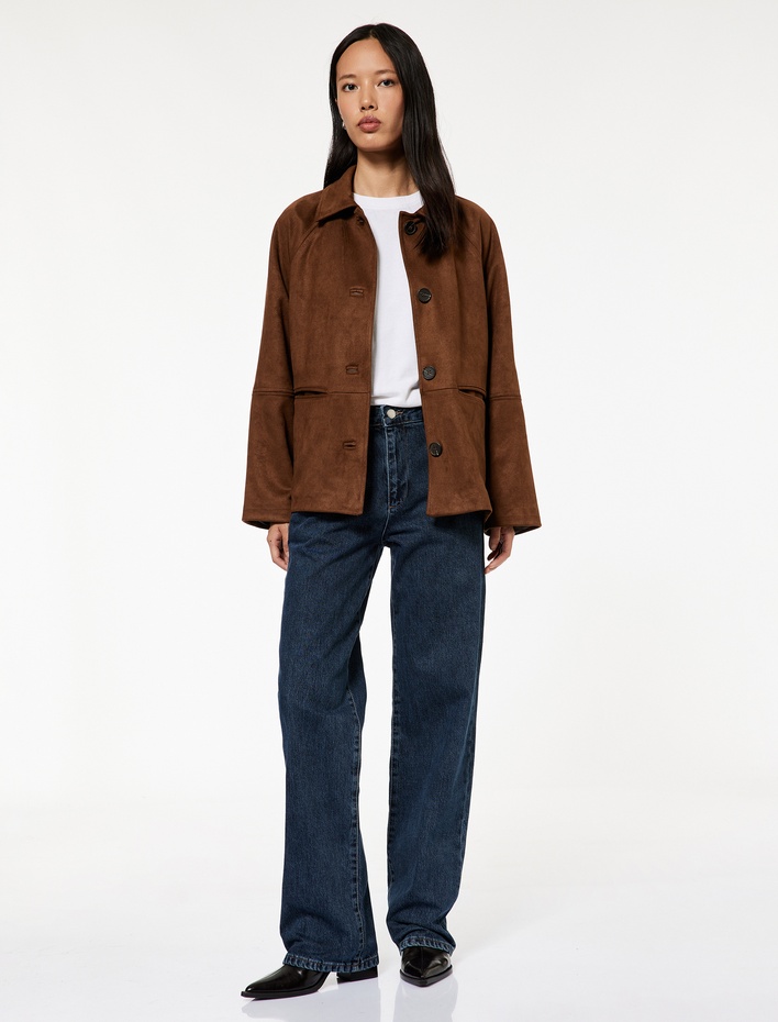  Cepli Gömlek Yaka Uzun Kollu Düğmeli Suni Süet Ceket