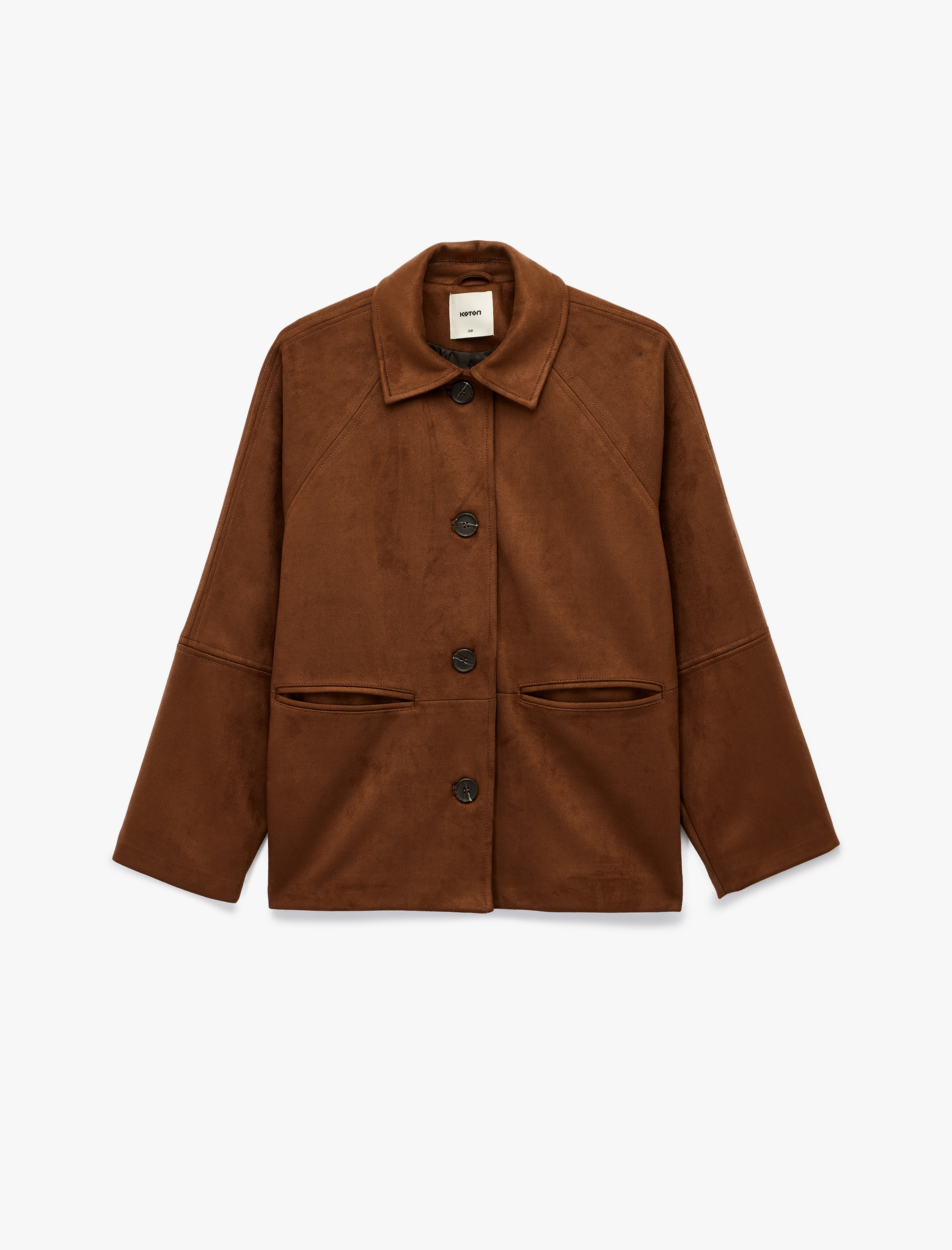   Cepli Gömlek Yaka Uzun Kollu Düğmeli Suni Süet Ceket